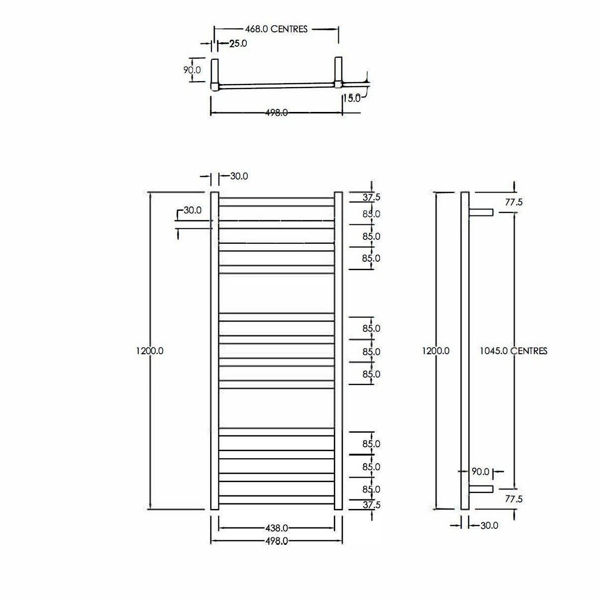 12VOLT CODE HEATED TOWEL LADDERS 1200X500MM - 2 COLOURS