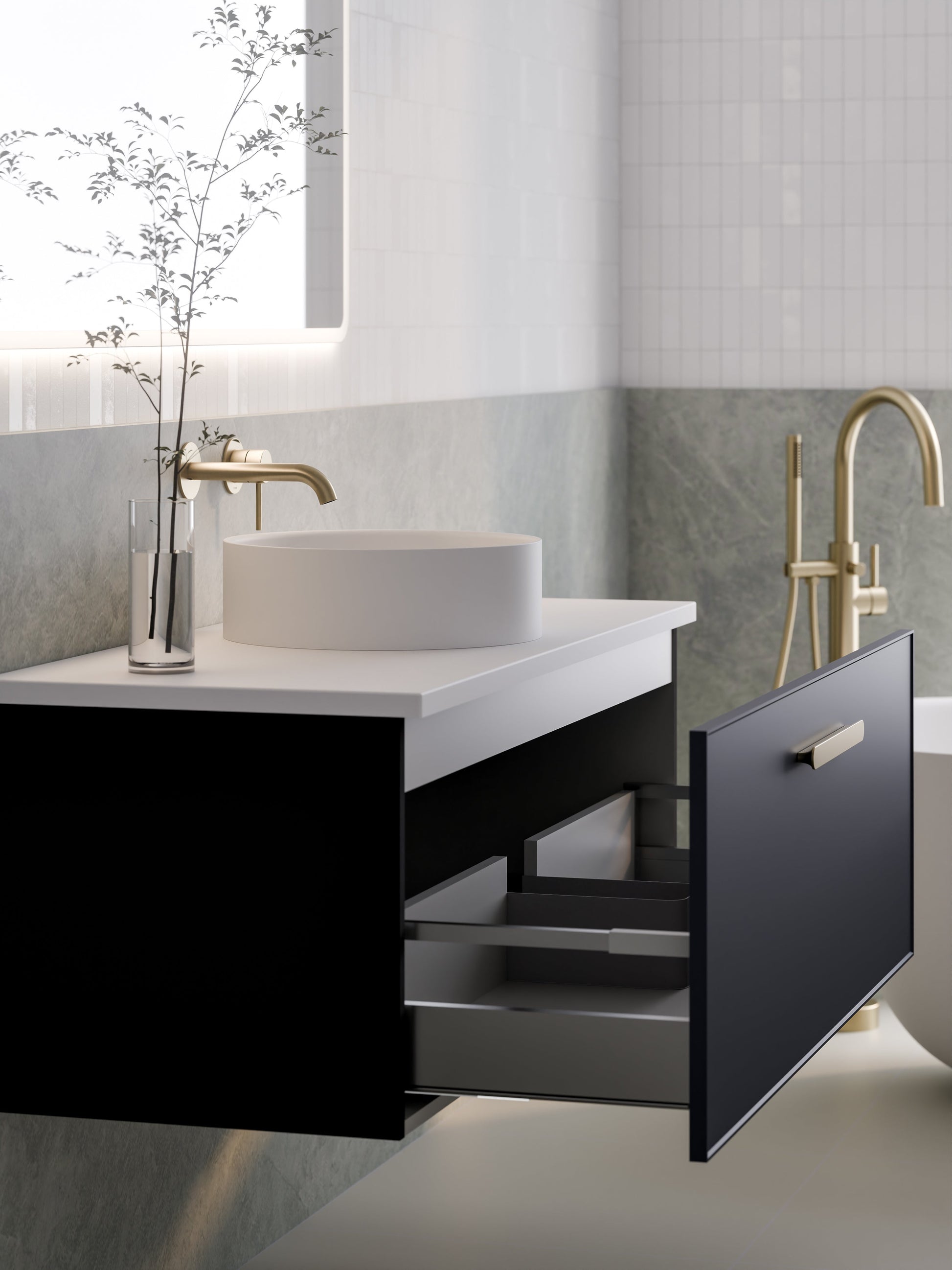 Lineare 1200 Vanity | Single Drawer | Flat Slab Top | Axel Front