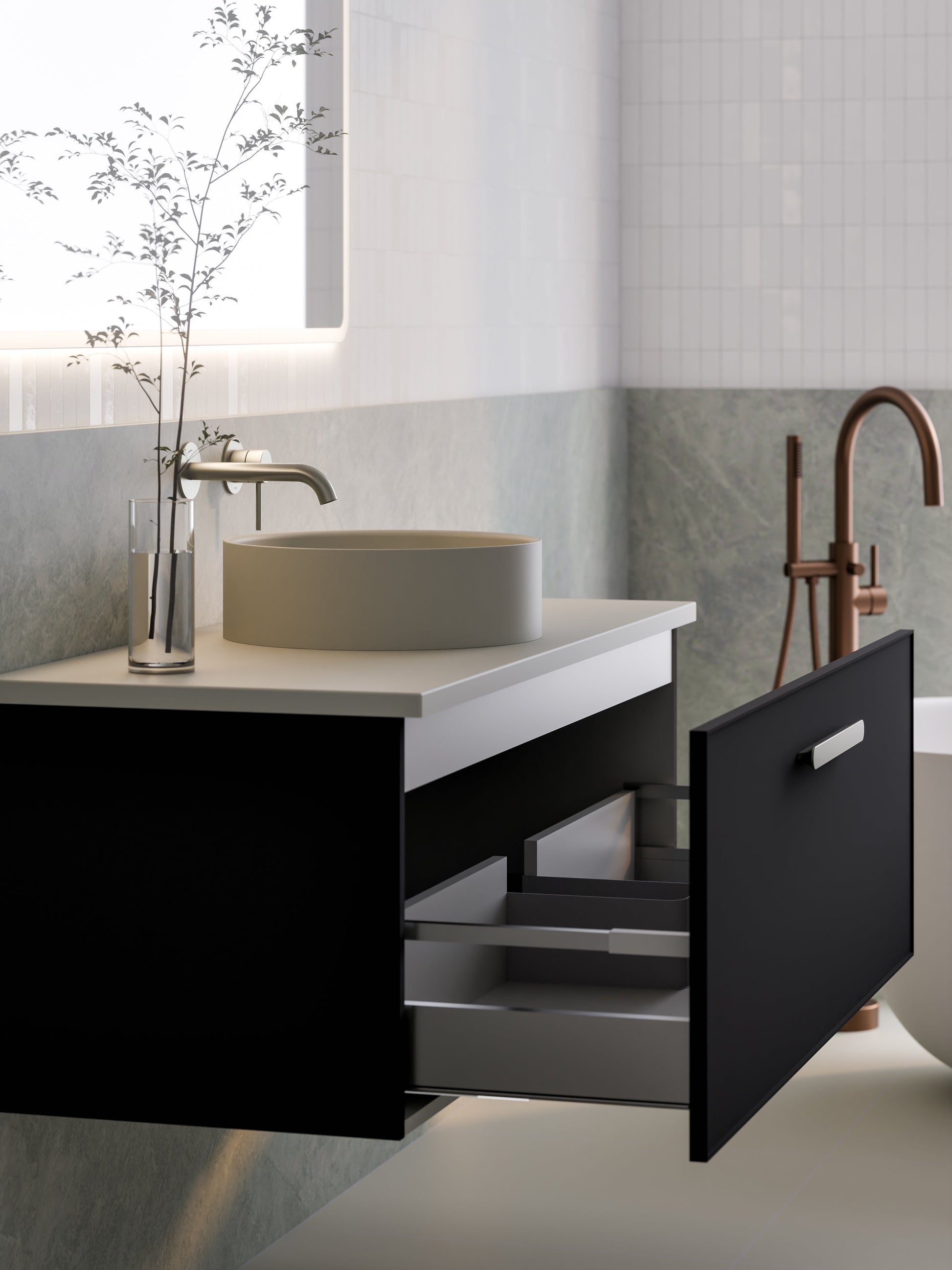 Lineare 1200 Vanity | Single Drawer | Flat Slab Top | Axel Front