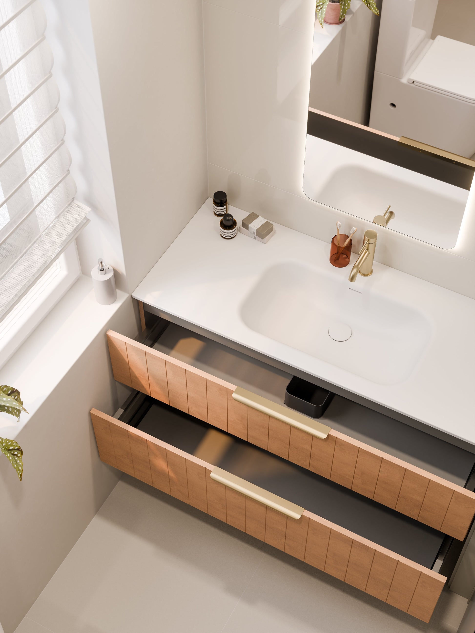 Lineare 1200 Vanity | Double Drawer | Navarra Sink | Coastal Front