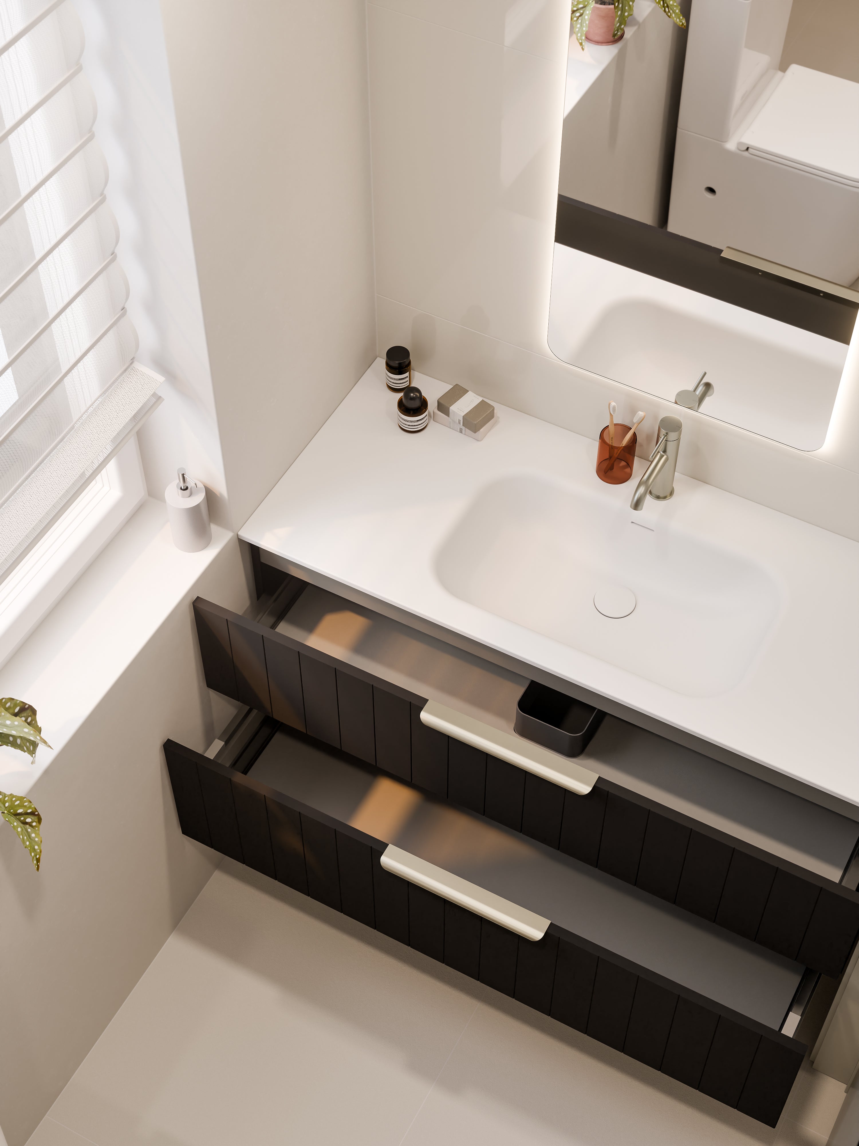 Lineare 1200 Vanity | Double Drawer | Navarra Sink | Coastal Front