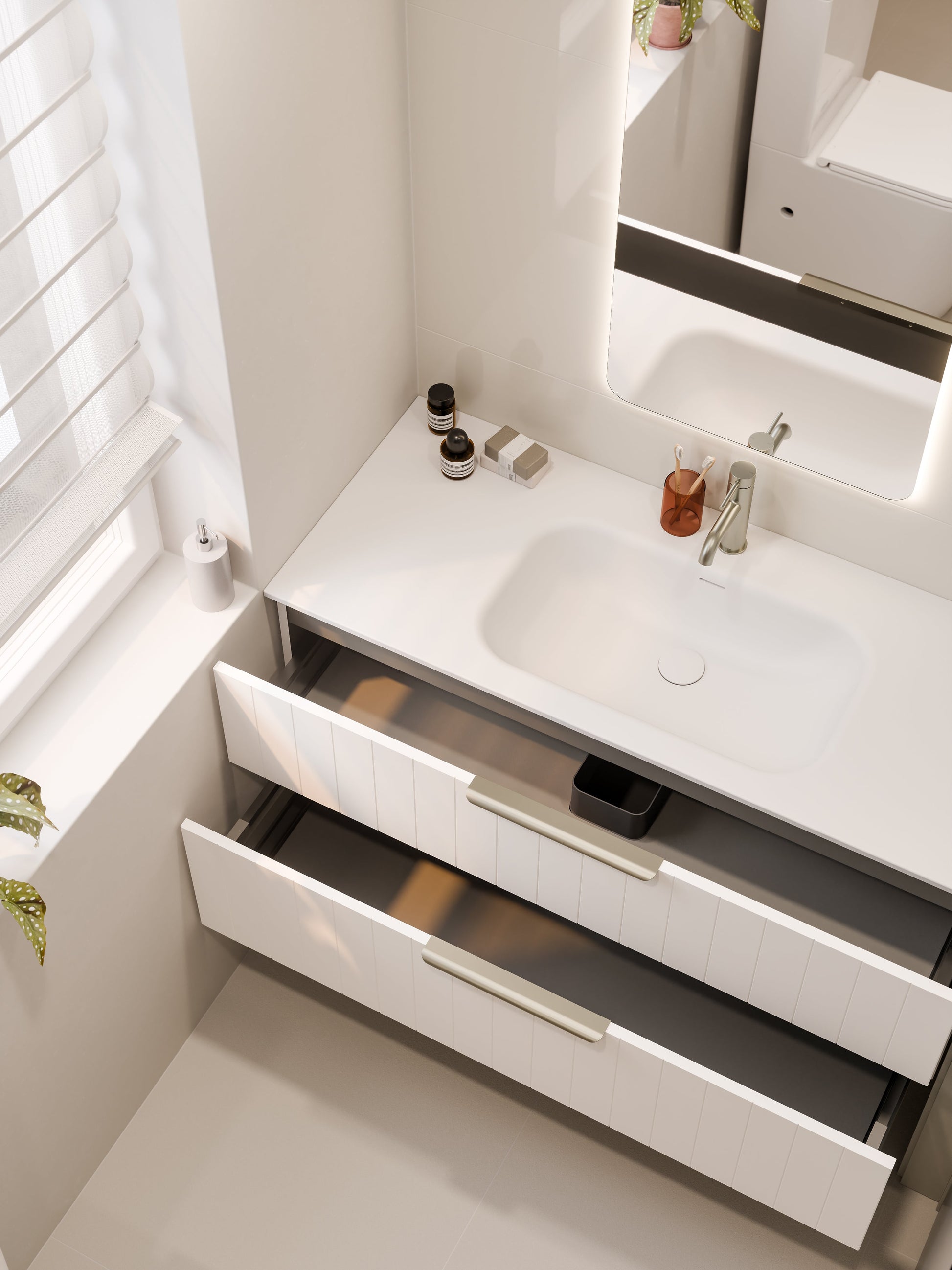 Lineare 1200 Vanity | Double Drawer | Navarra Sink | Coastal Front