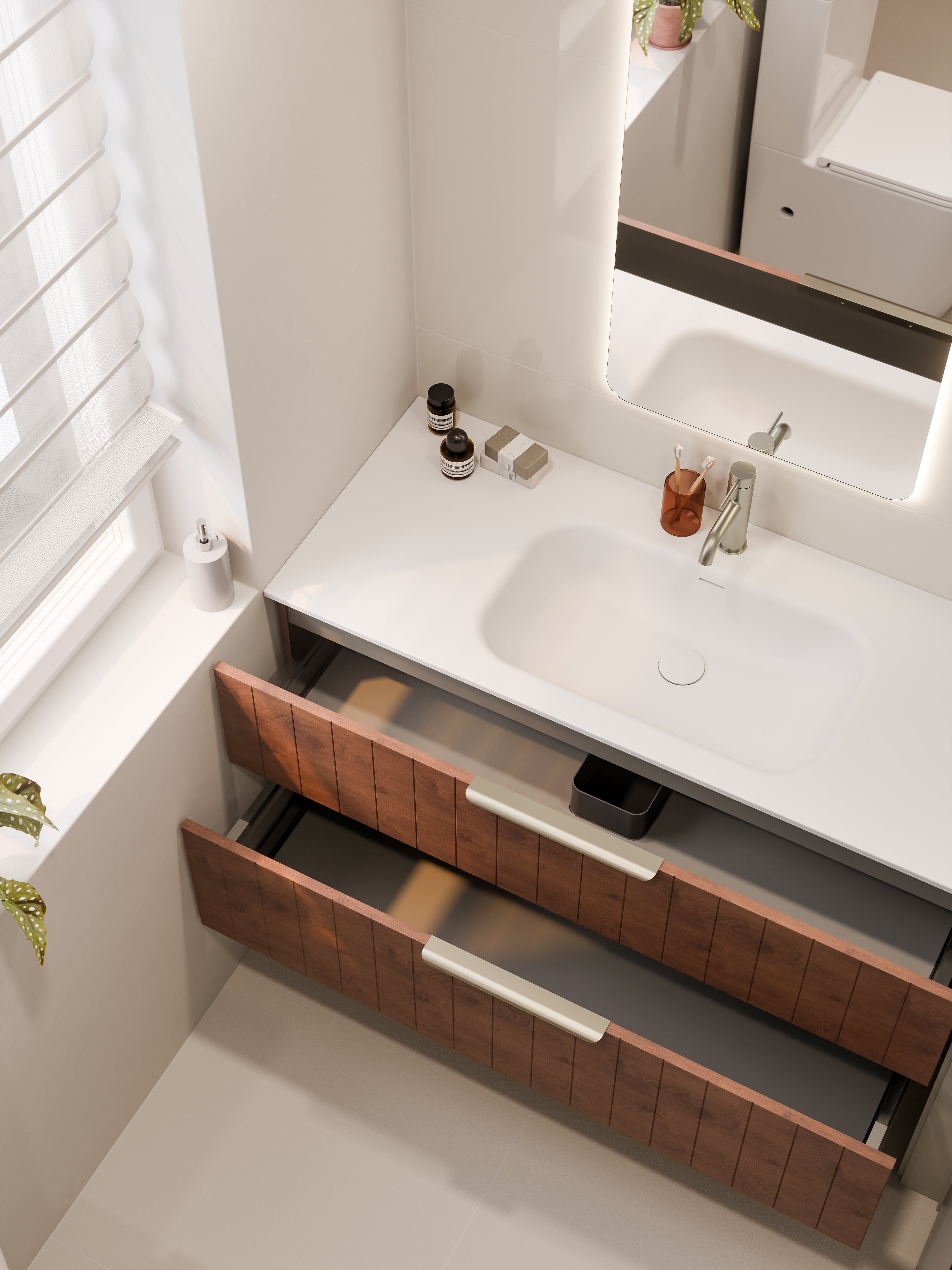 Lineare 1200 Vanity | Double Drawer | Navarra Sink | Coastal Front