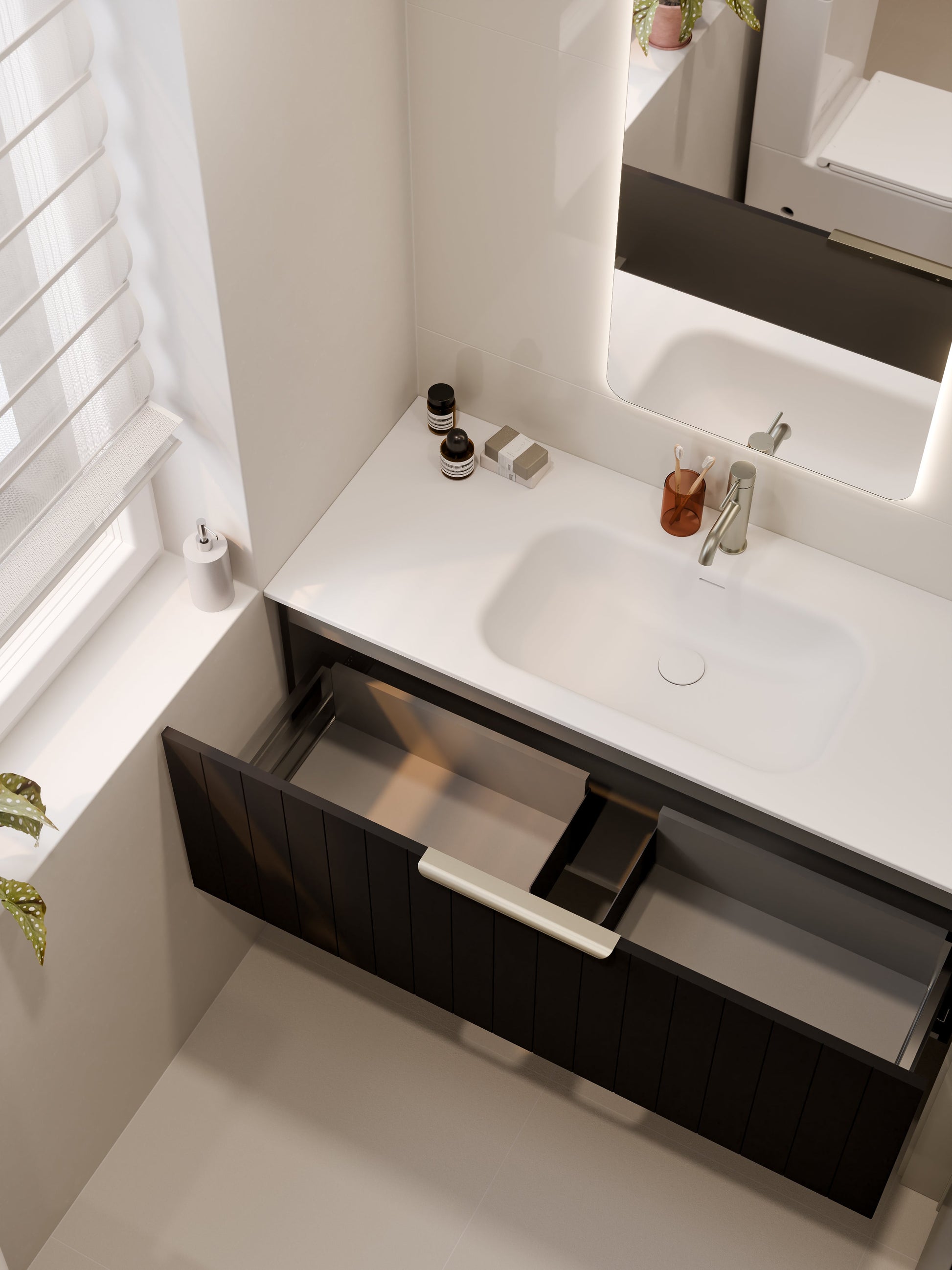 Lineare 1200 Vanity | Single Drawer | Navarra Sink | Coastal Front