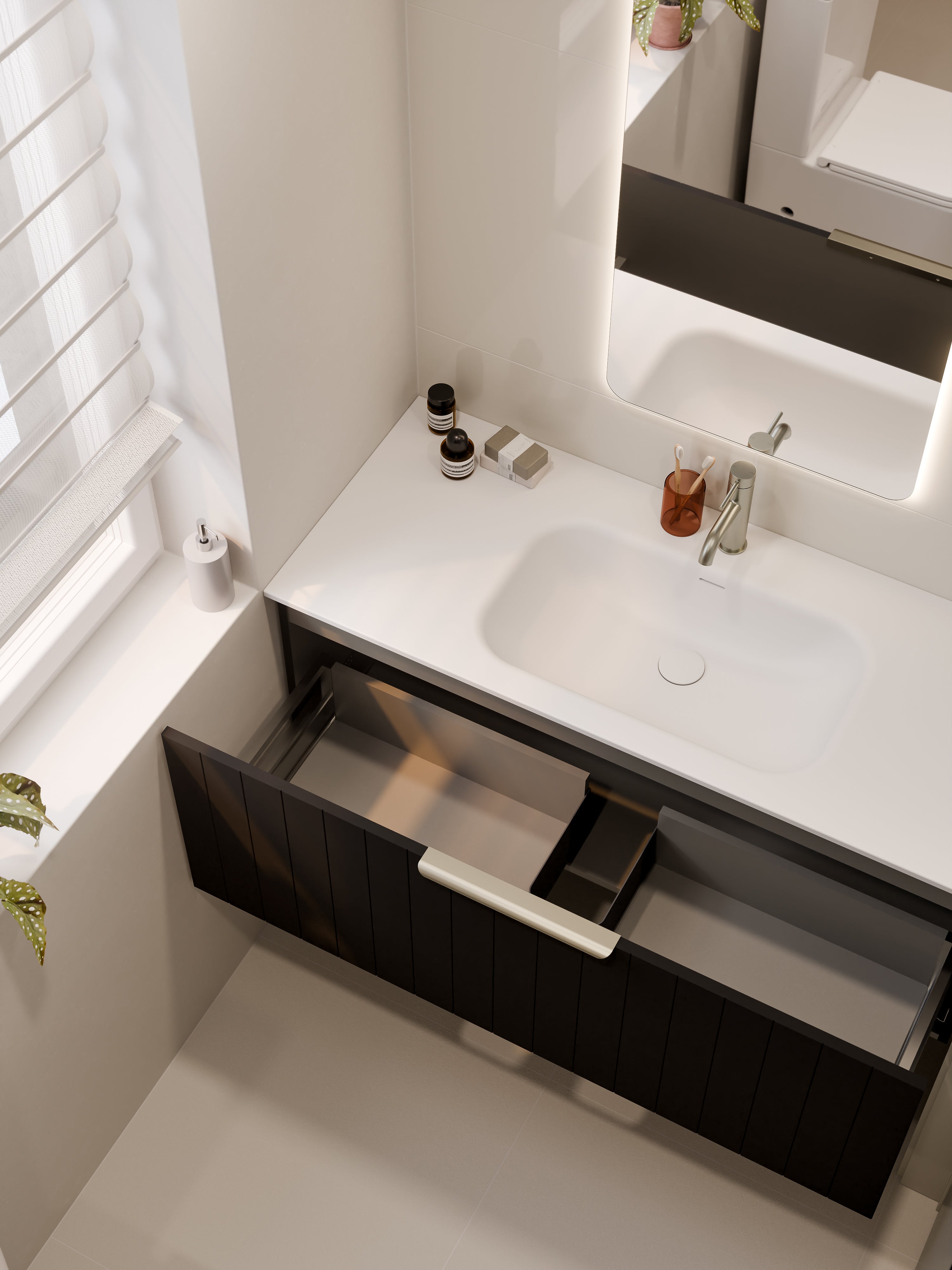 Lineare 1200 Vanity | Single Drawer | Navarra Sink | Coastal Front