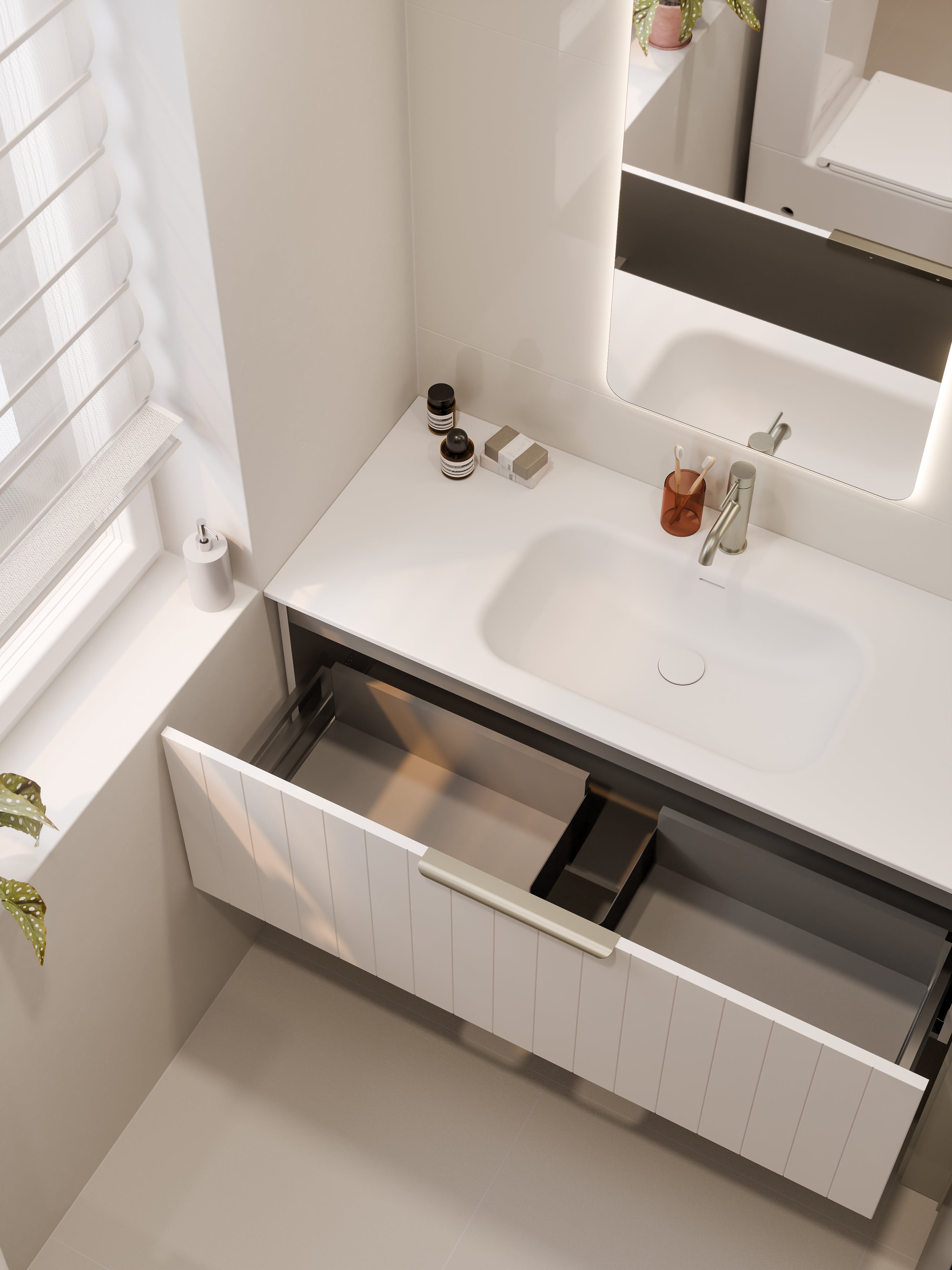 Lineare 1200 Vanity | Single Drawer | Navarra Sink | Coastal Front