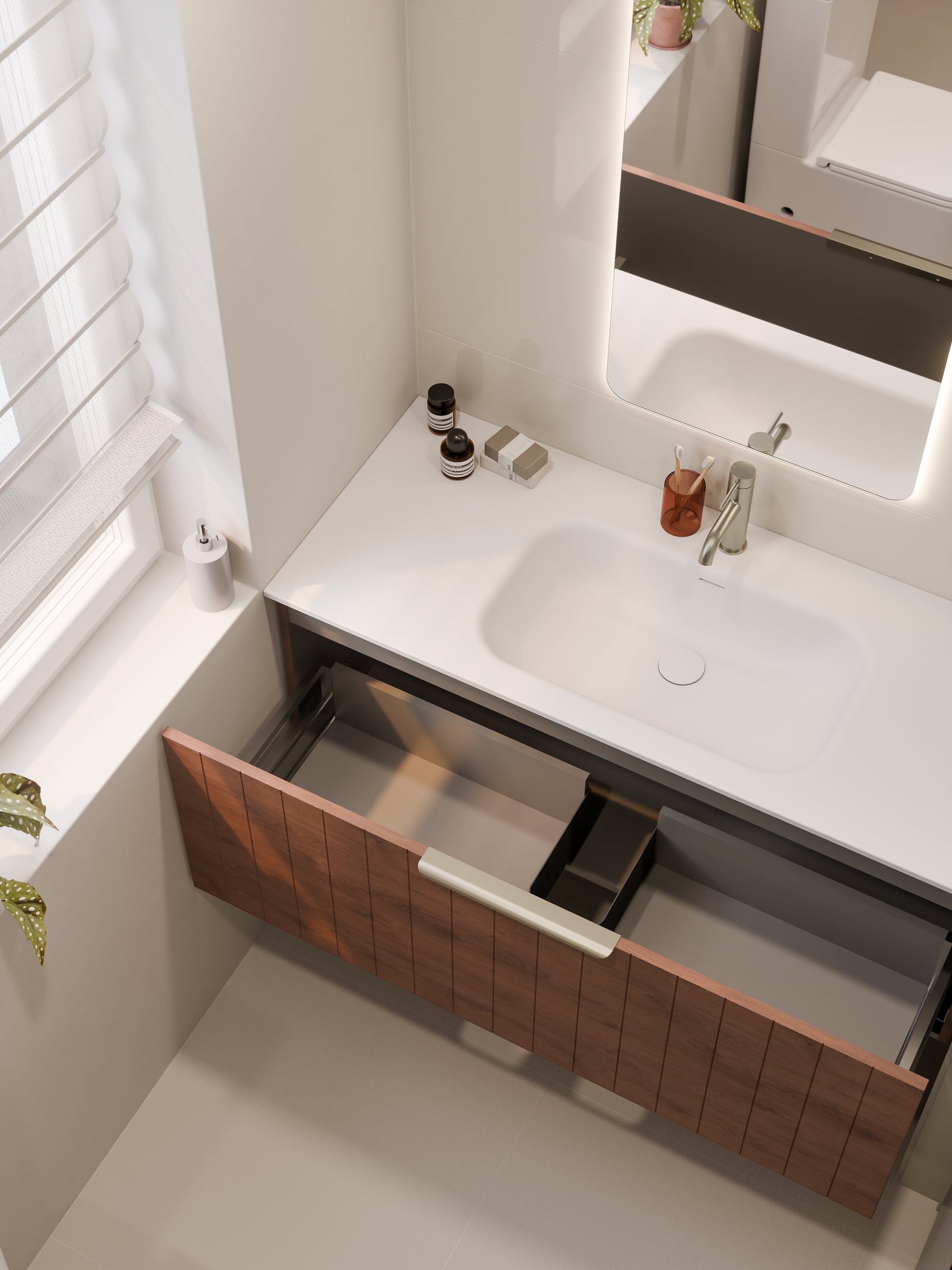 Lineare 1200 Vanity | Single Drawer | Navarra Sink | Coastal Front