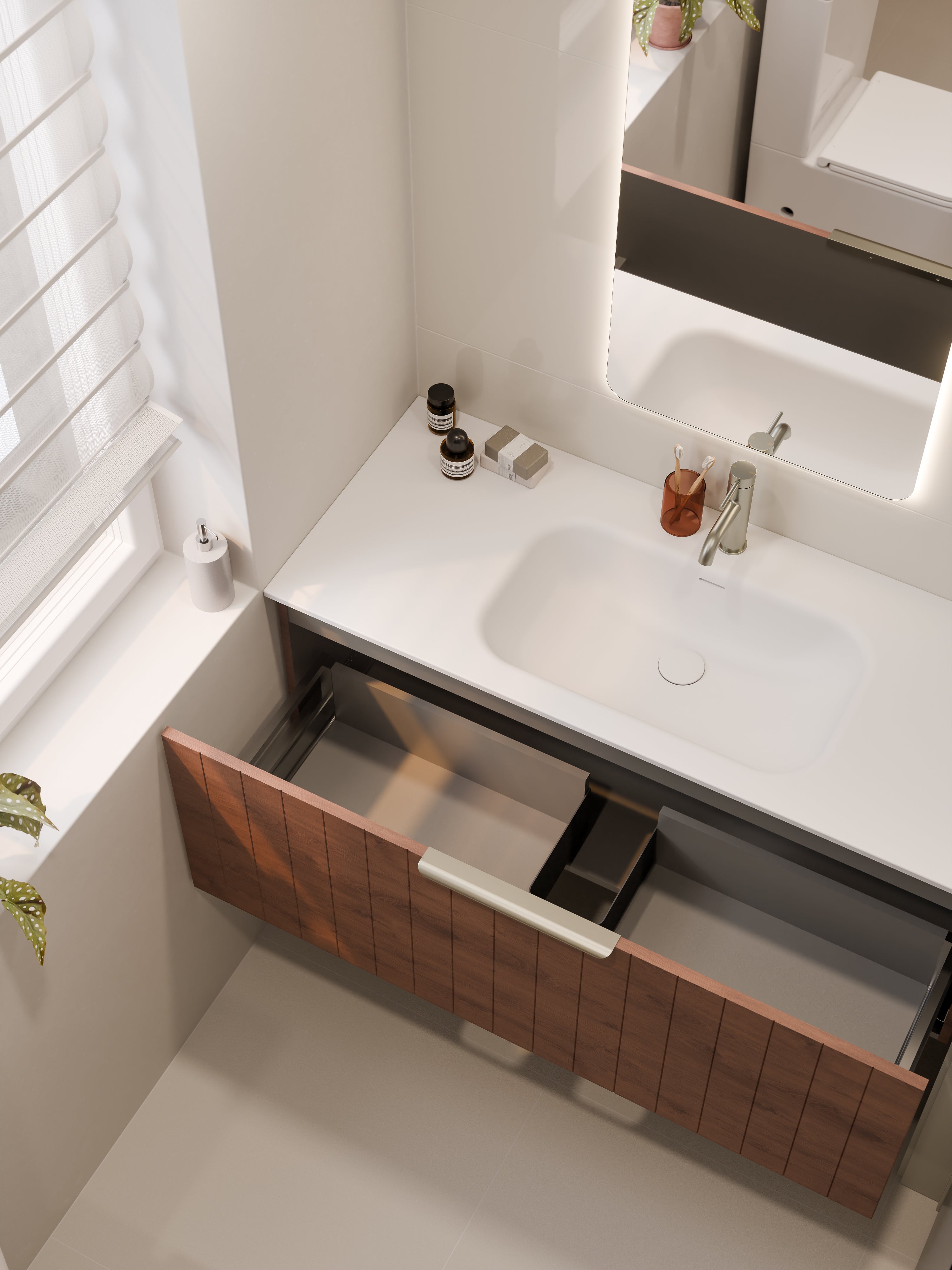 Lineare 1200 Vanity | Single Drawer | Navarra Sink | Coastal Front