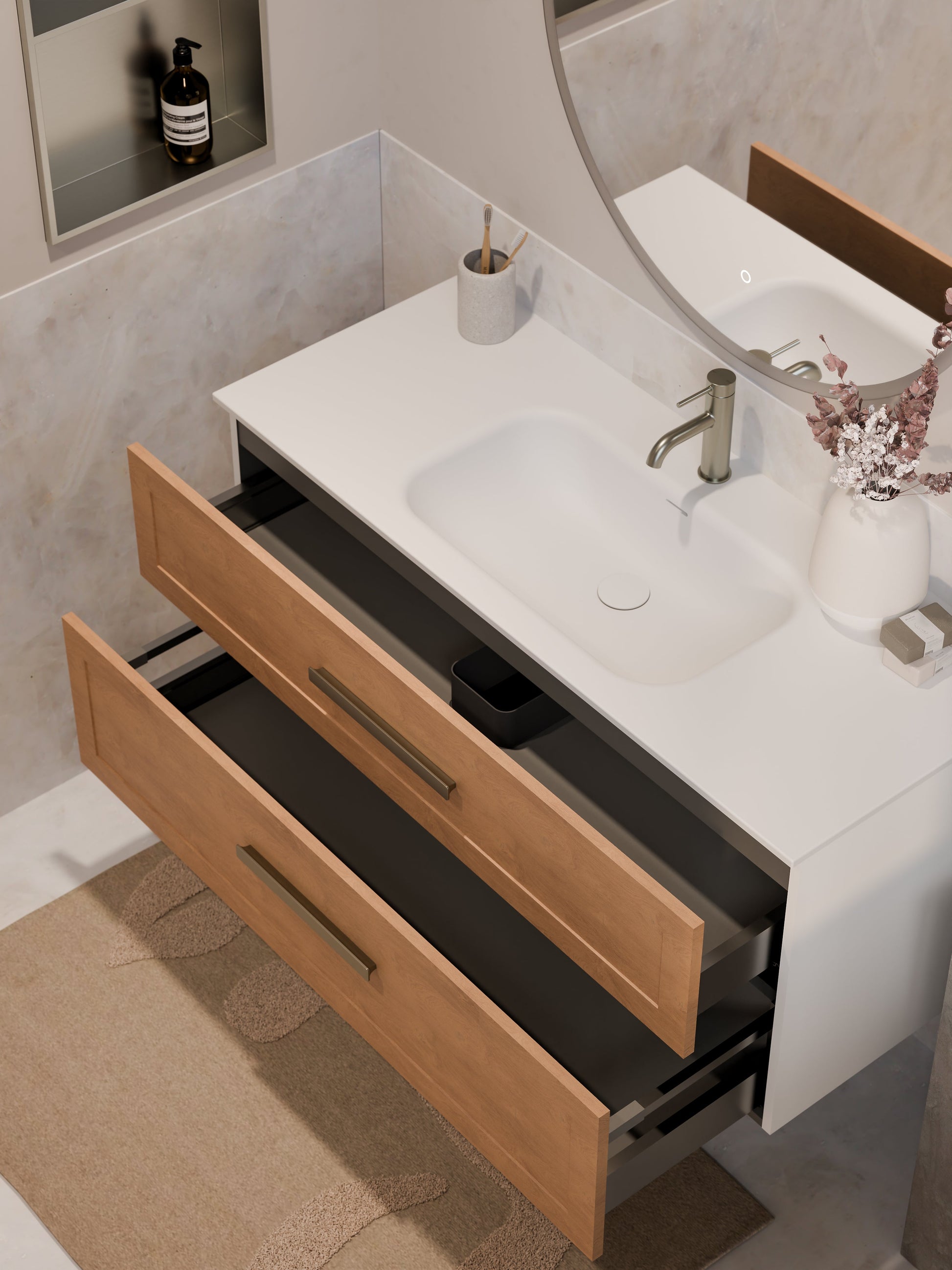 Lineare 1200 Vanity | Double Drawer | Navarra Sink | Loft Front
