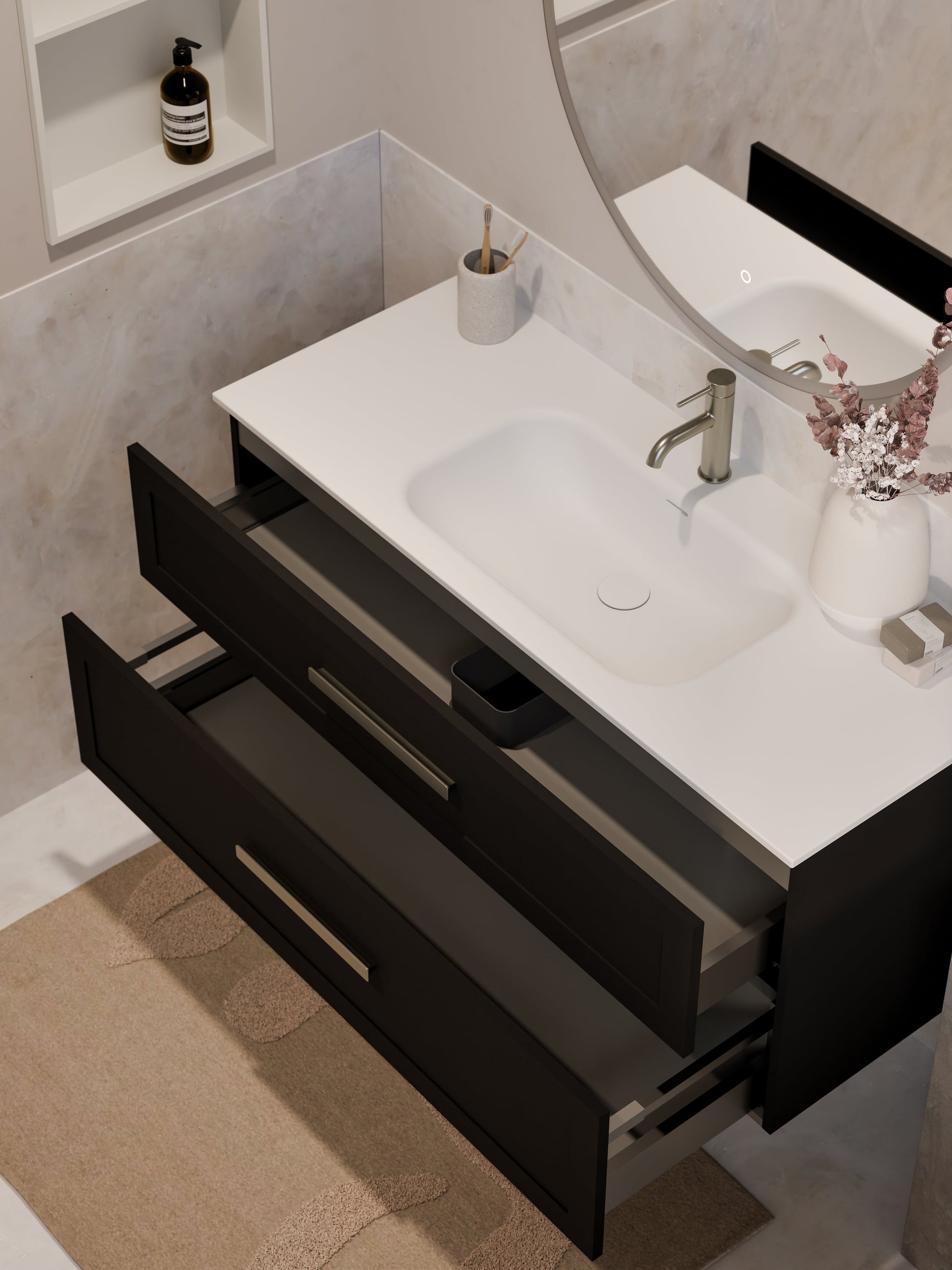 Lineare 1200 Vanity | Double Drawer | Navarra Sink | Loft Front