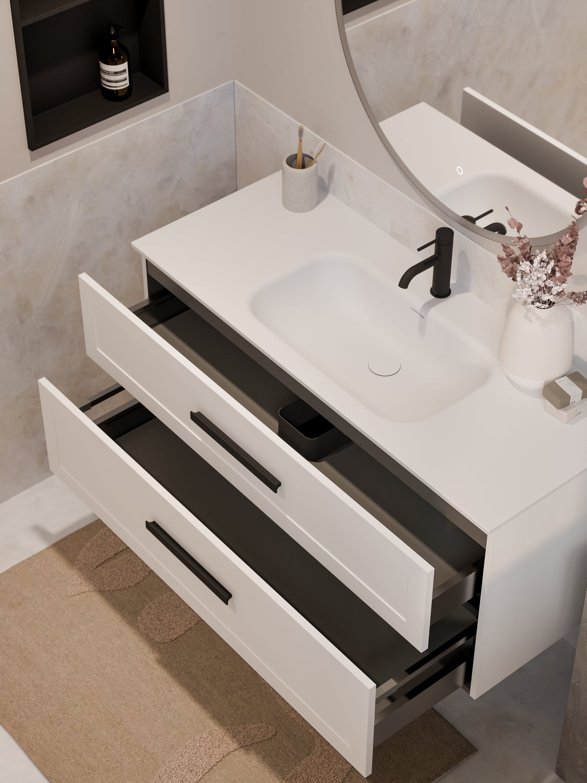 Lineare 1200 Vanity | Double Drawer | Navarra Sink | Loft Front