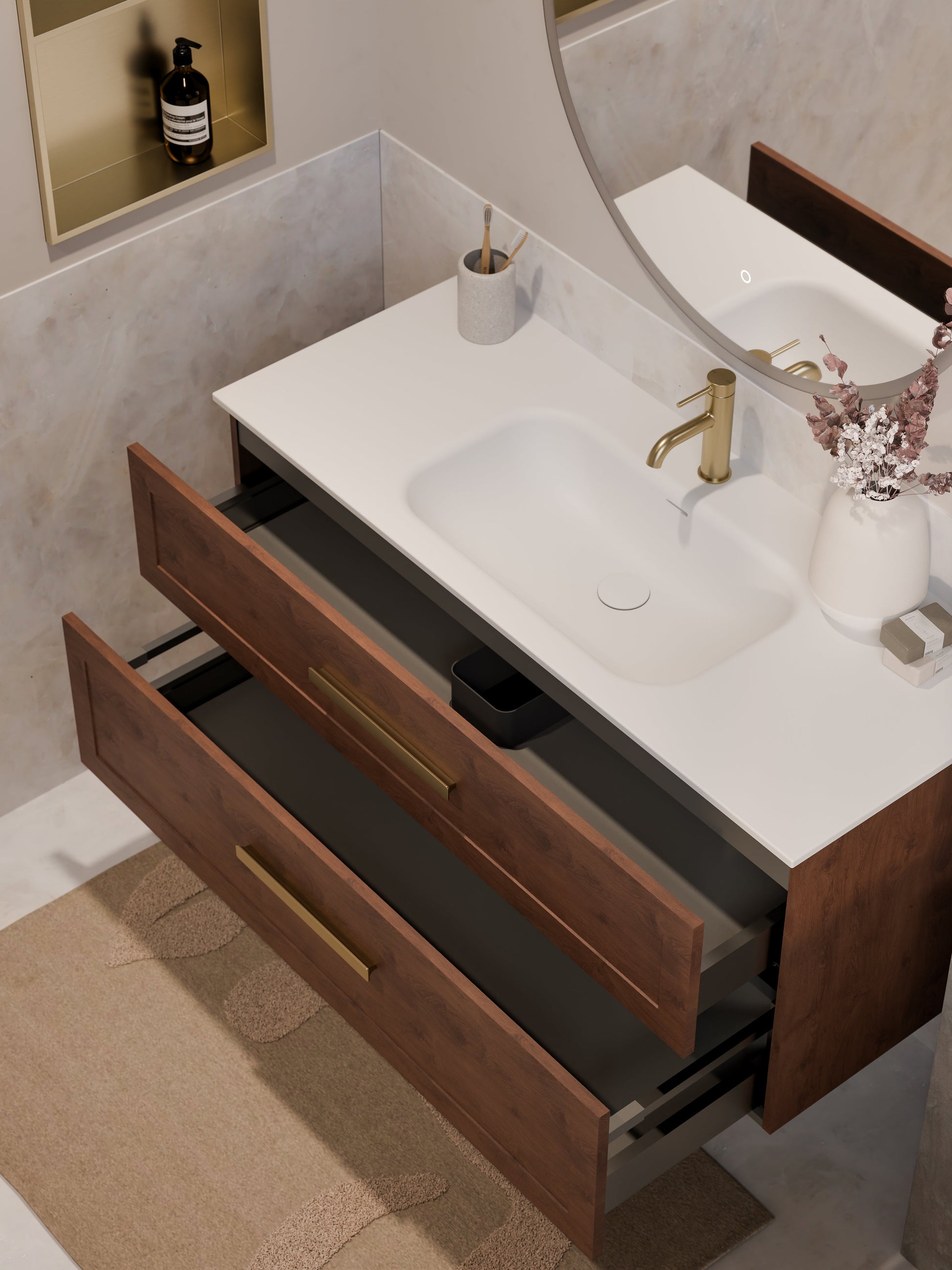 Lineare 1200 Vanity | Double Drawer | Navarra Sink | Loft Front