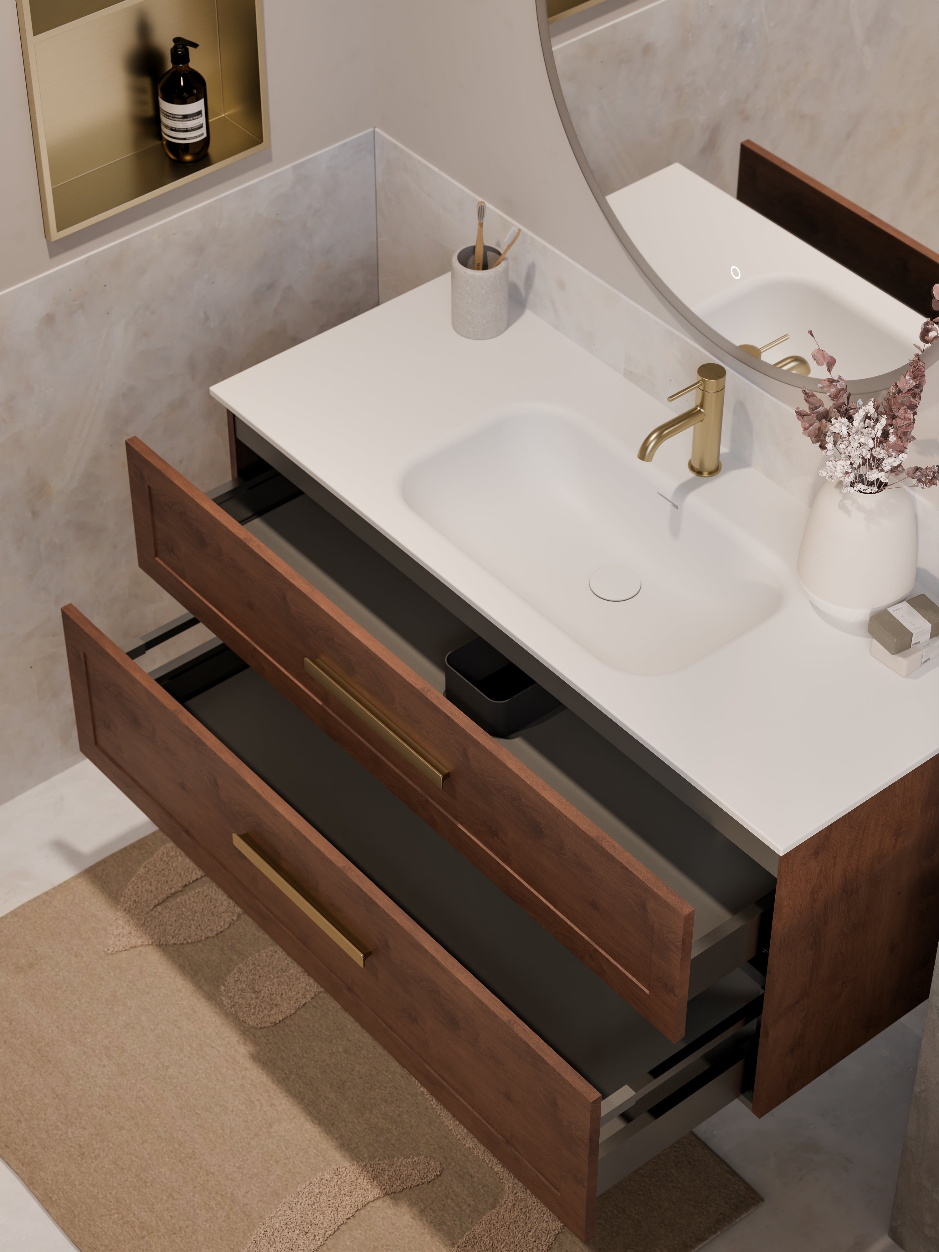 Lineare 1200 Vanity | Double Drawer | Navarra Sink | Loft Front