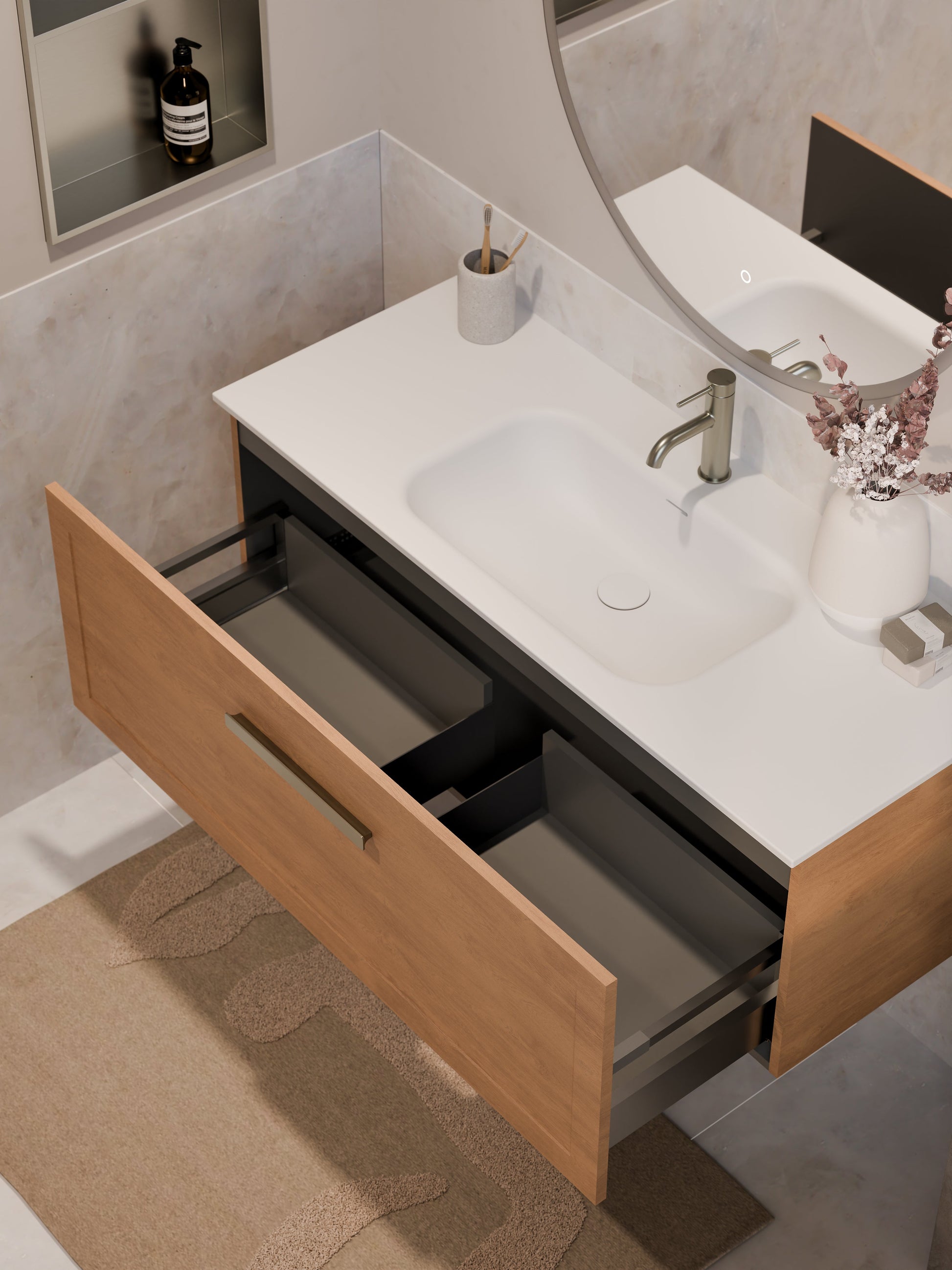 Lineare 1200 Vanity | Single Drawer | Navarra Sink | Loft Front
