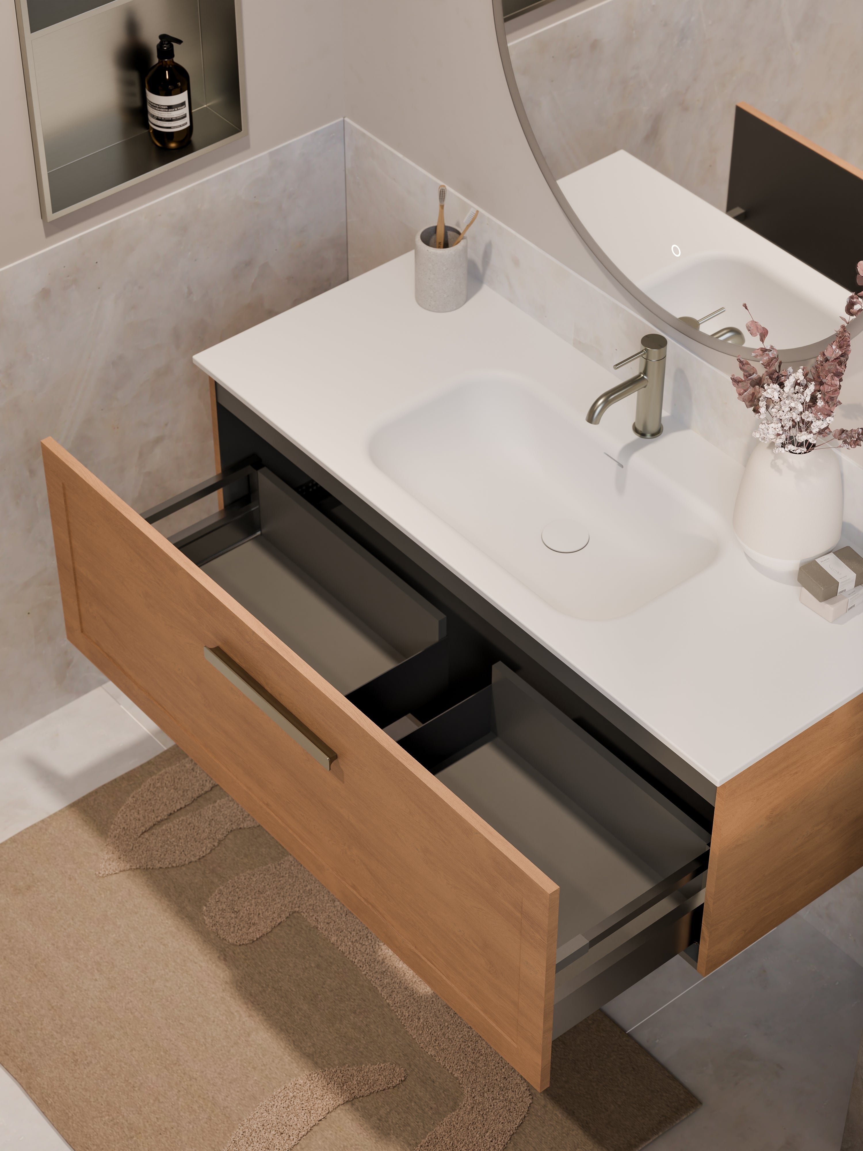 Lineare 1200 Vanity | Single Drawer | Navarra Sink | Loft Front