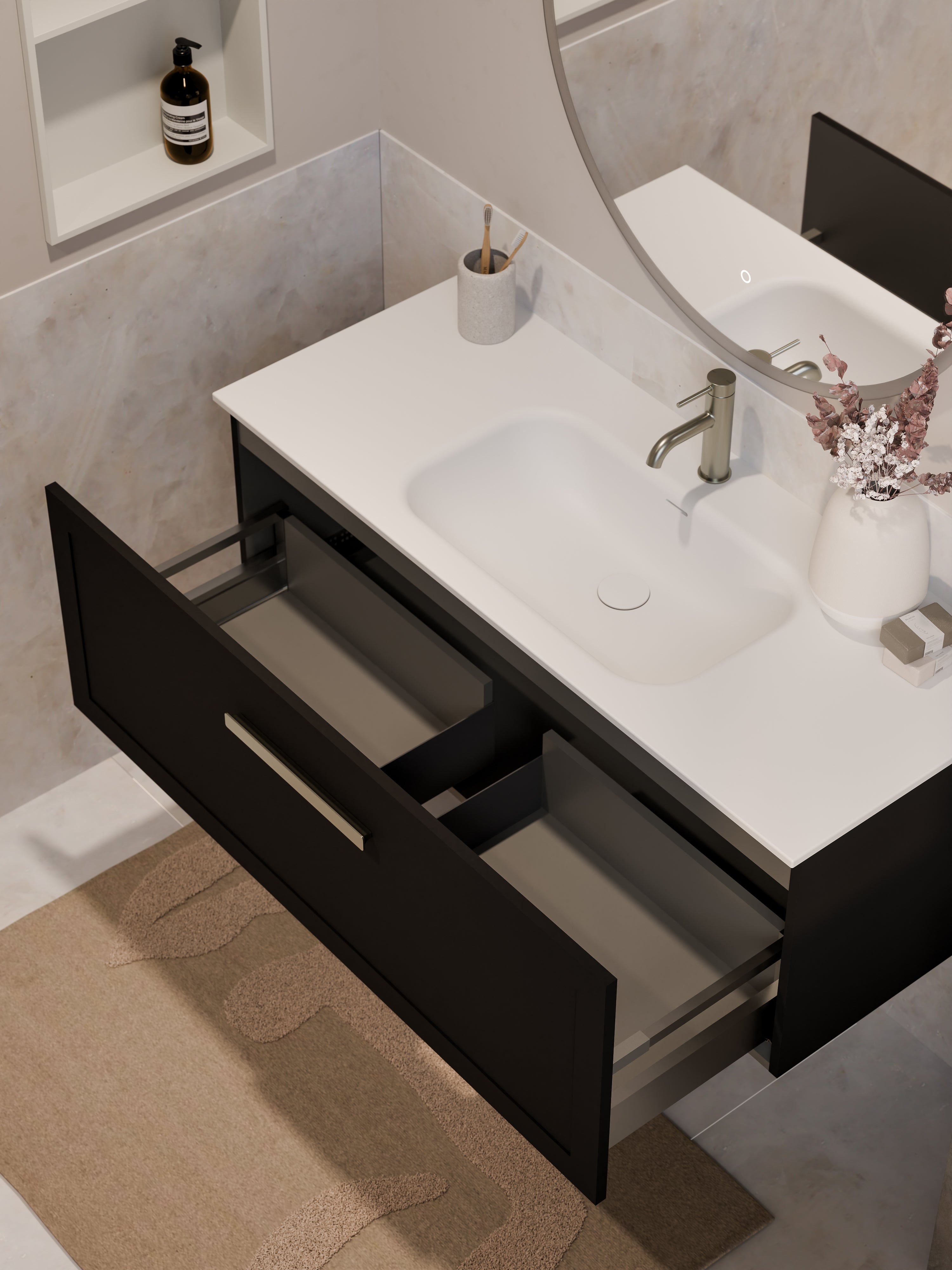 Lineare 1200 Vanity | Single Drawer | Navarra Sink | Loft Front