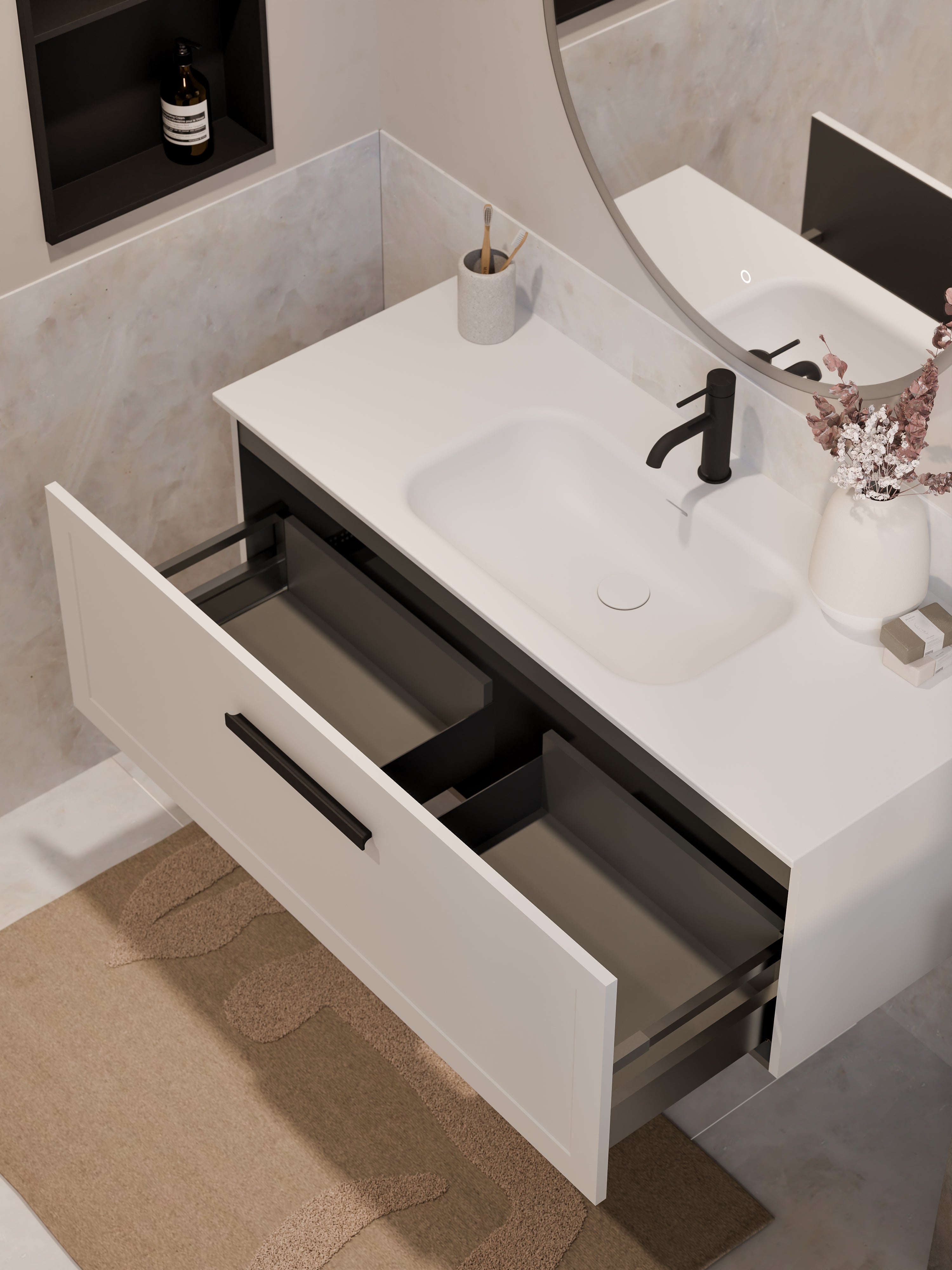 Lineare 1200 Vanity | Single Drawer | Navarra Sink | Loft Front