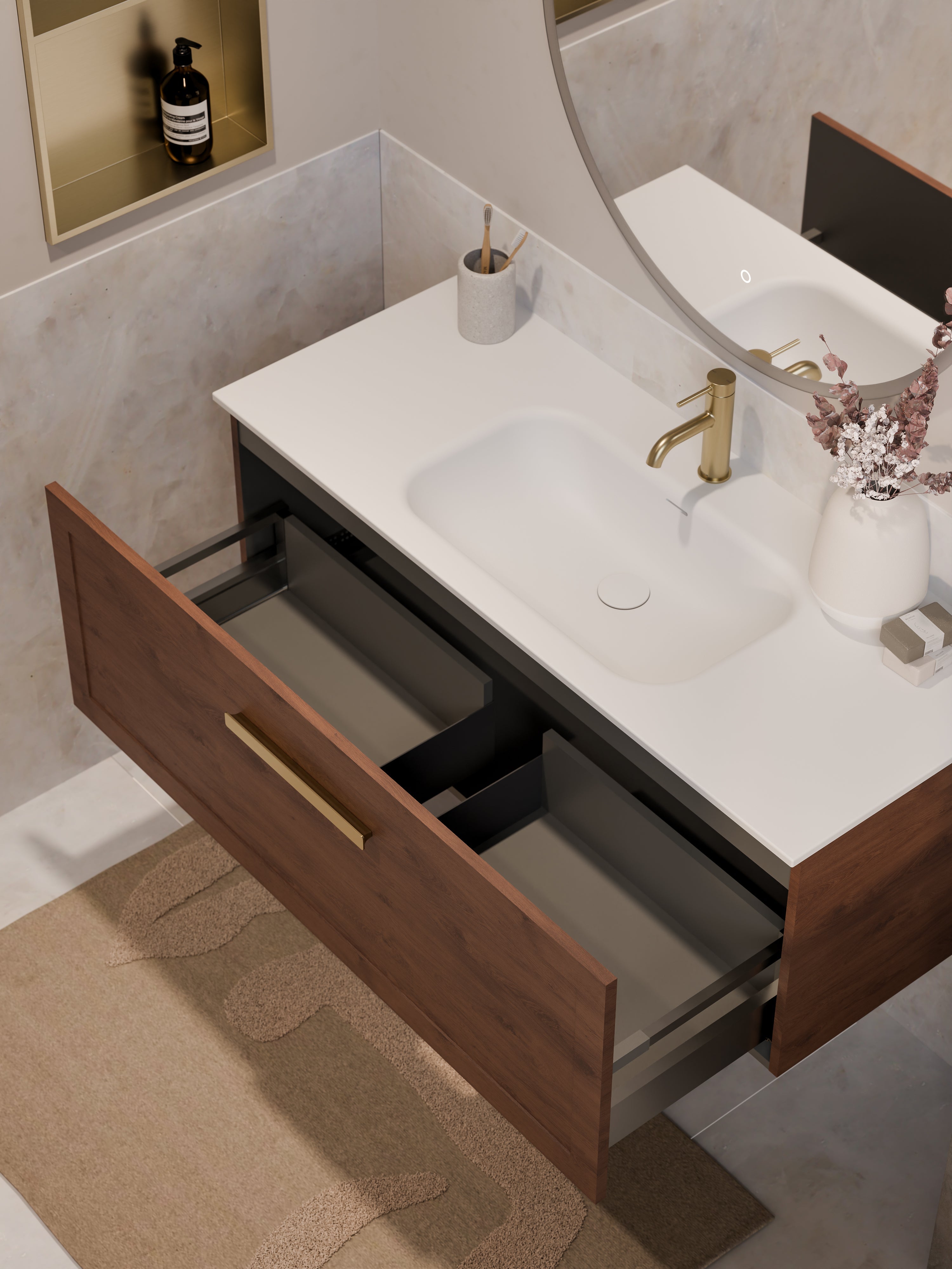 Lineare 1200 Vanity | Single Drawer | Navarra Sink | Loft Front