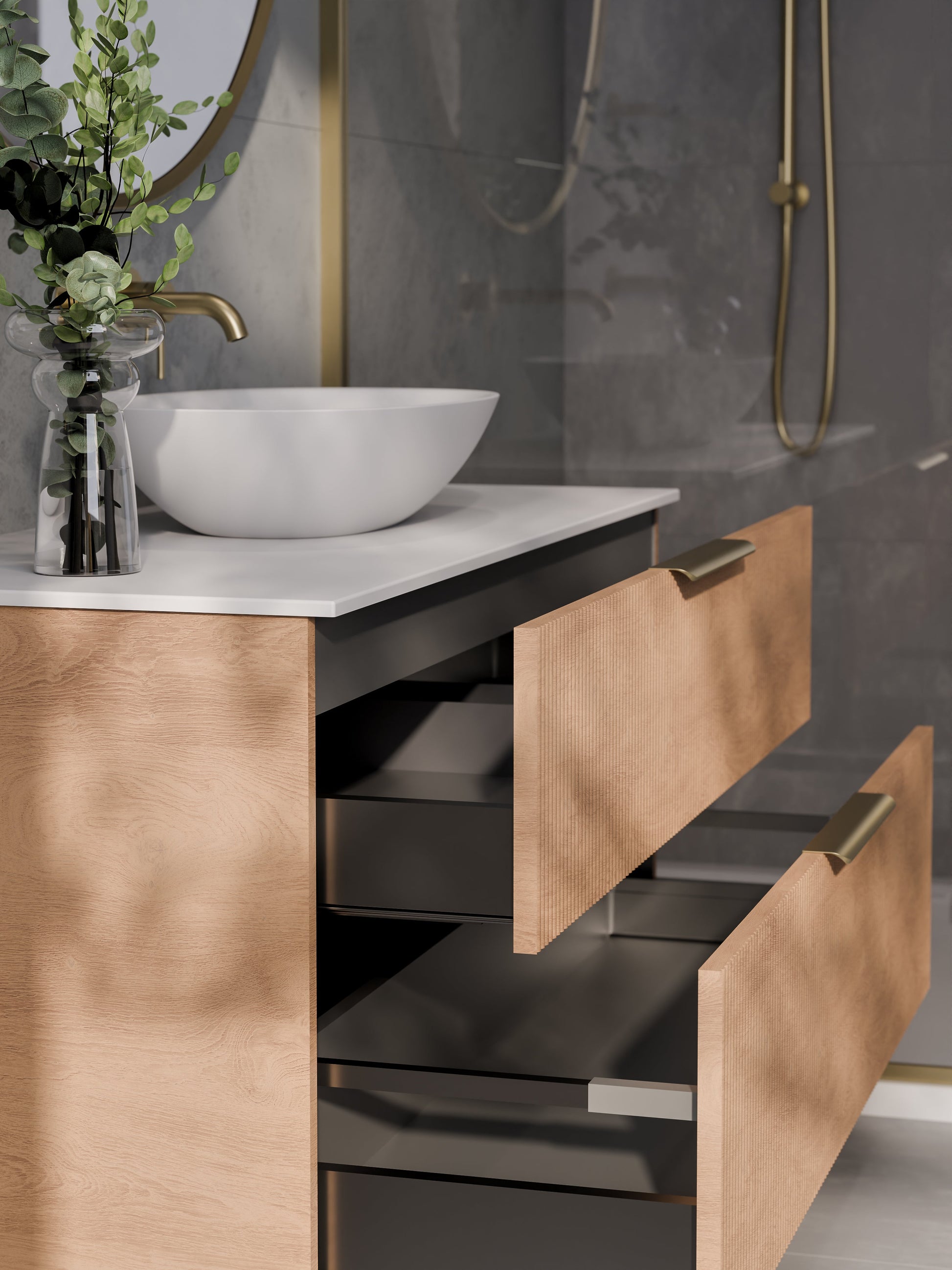 Lineare 1200 Vanity | Double Drawer | Flat Slab Top | Pillar Front