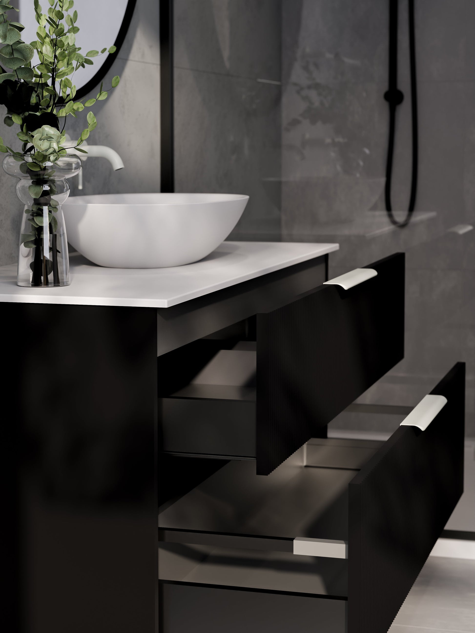 Lineare 1200 Vanity | Double Drawer | Flat Slab Top | Pillar Front