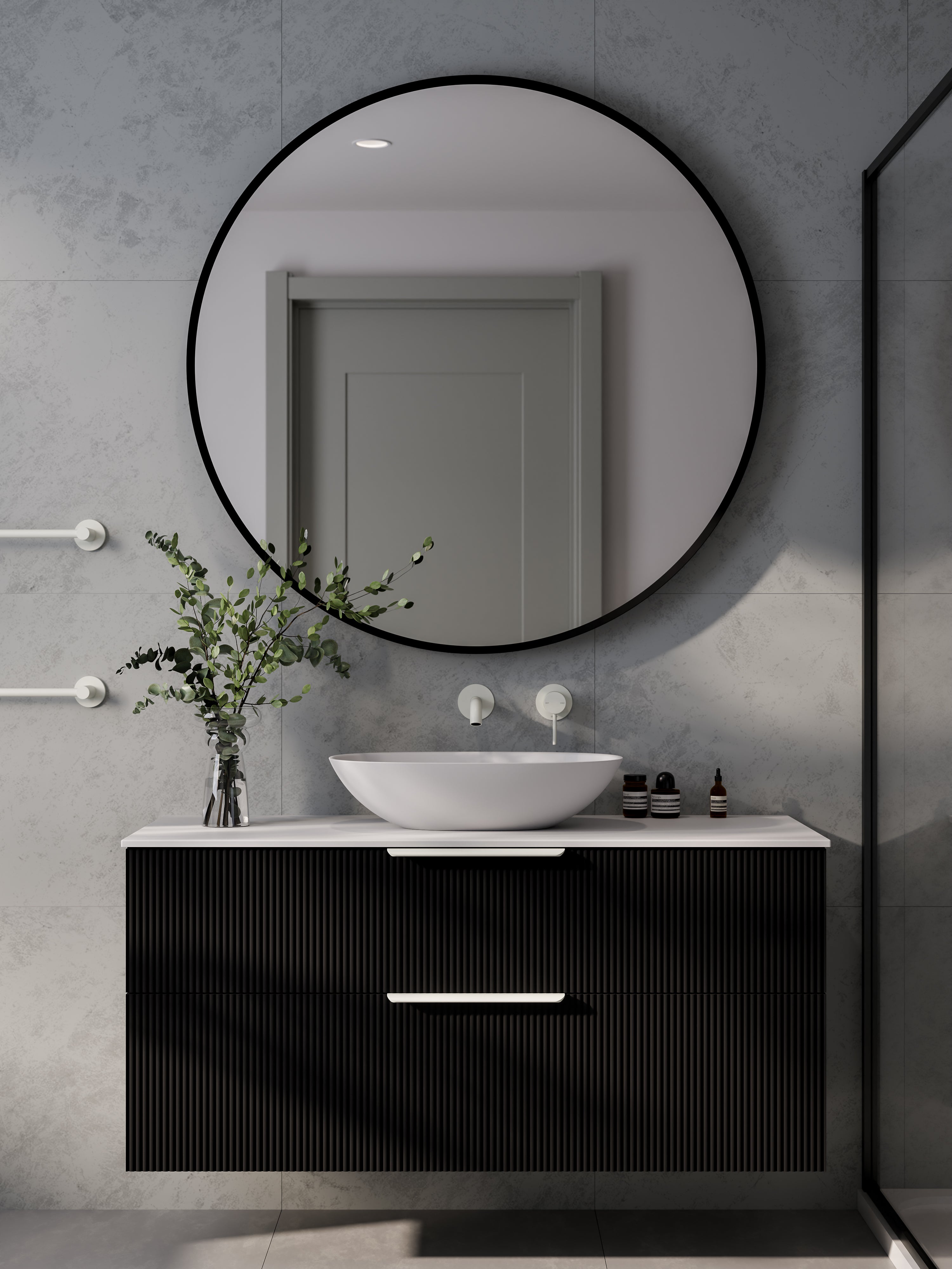 Lineare 1200 Vanity | Double Drawer | Flat Slab Top | Pillar Front