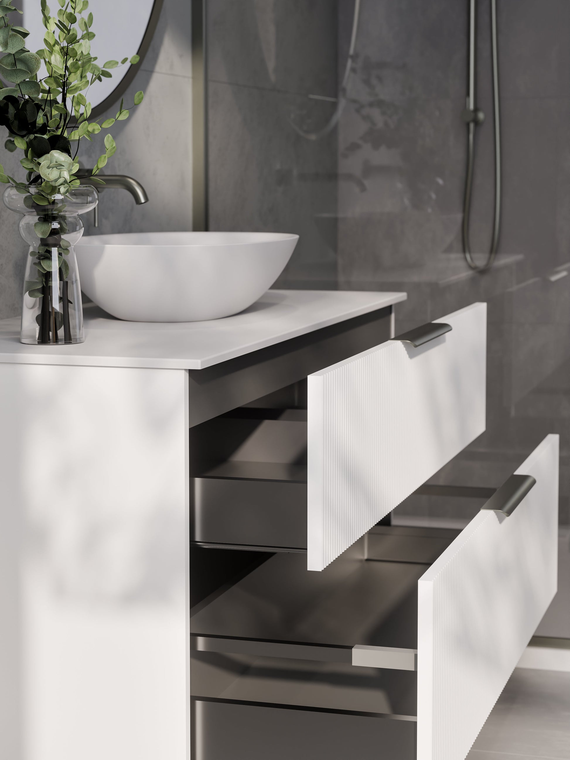 Lineare 1200 Vanity | Double Drawer | Flat Slab Top | Pillar Front