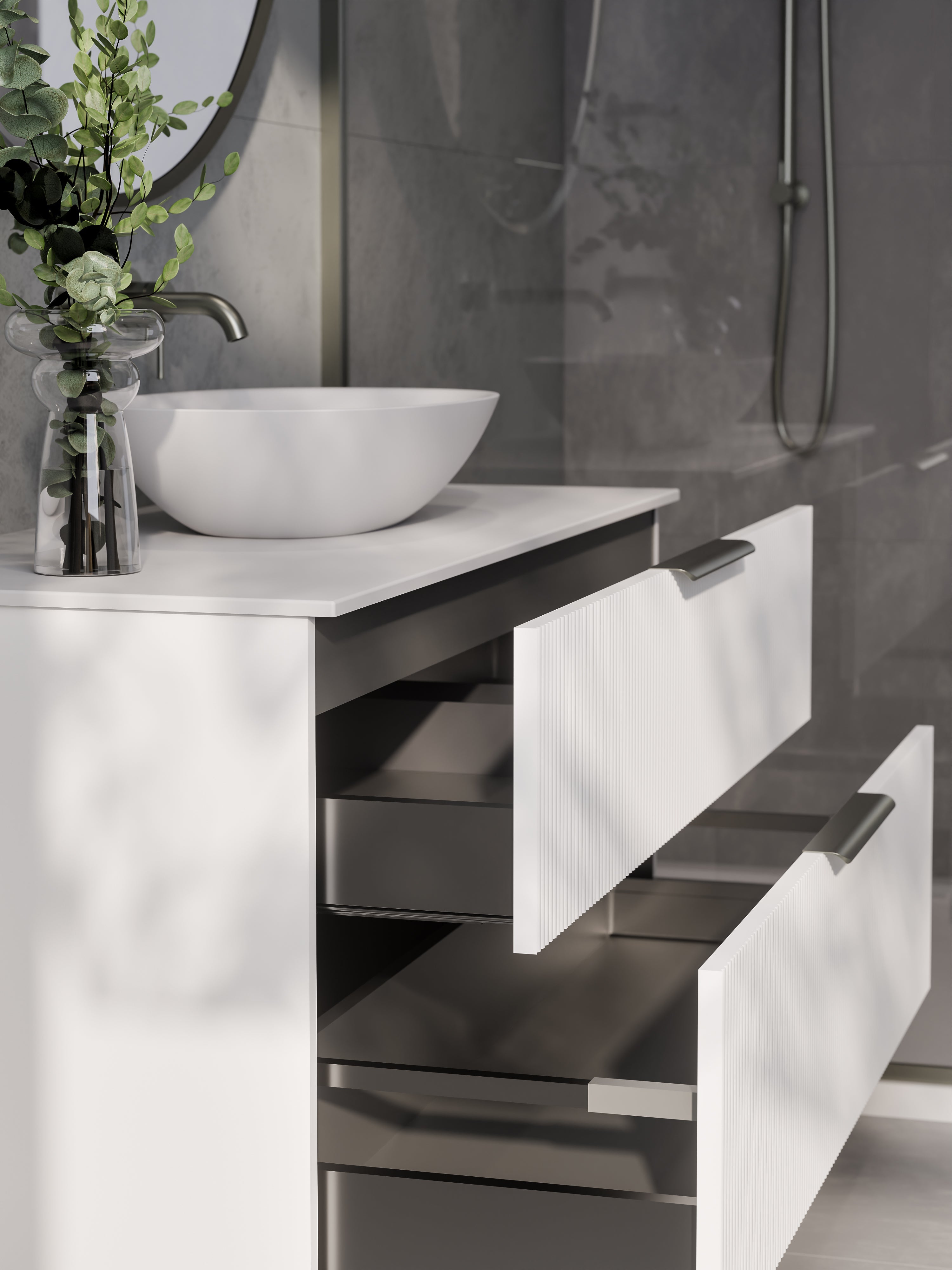 Lineare 1200 Vanity | Double Drawer | Flat Slab Top | Pillar Front
