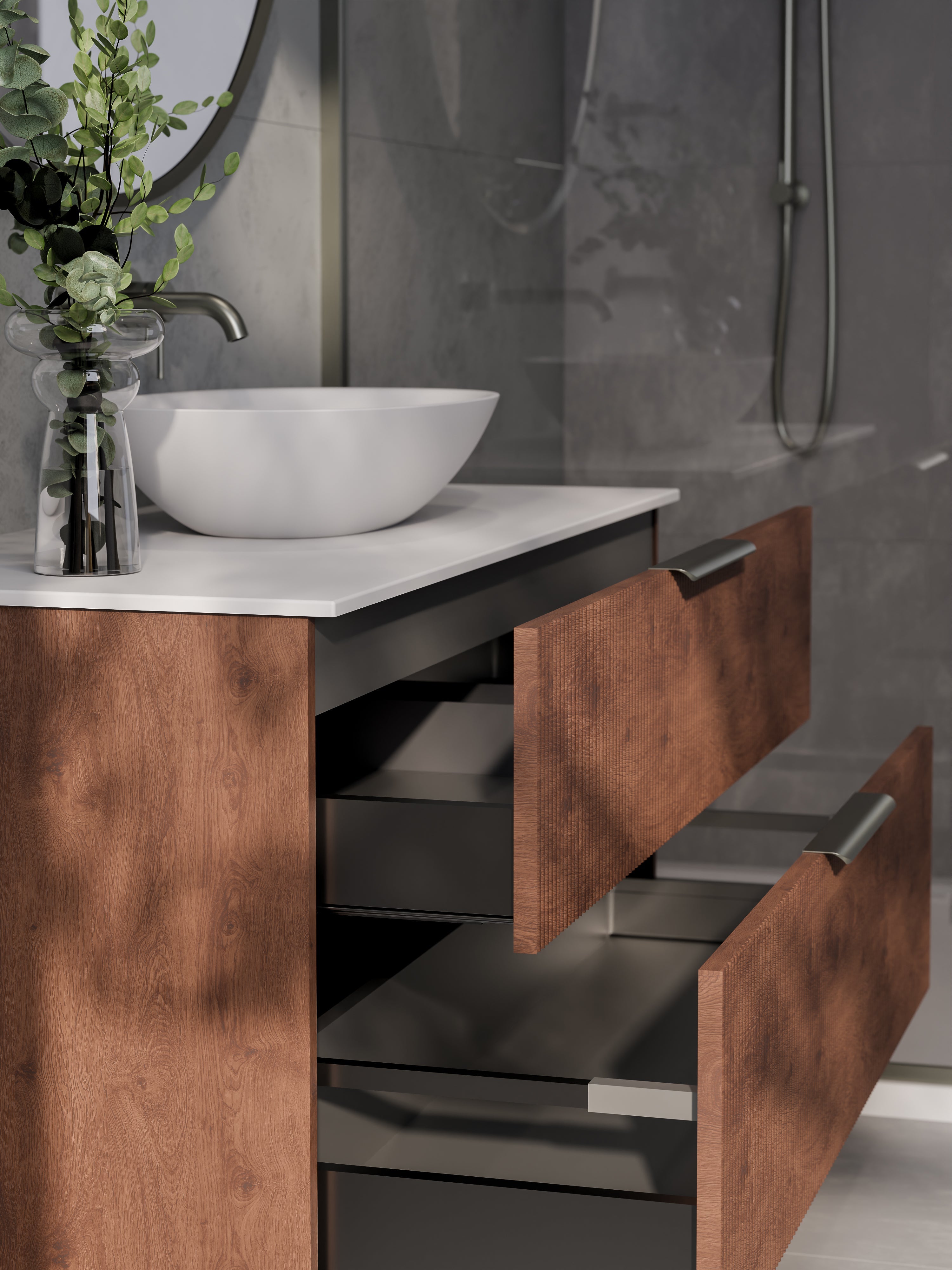 Lineare 1200 Vanity | Double Drawer | Flat Slab Top | Pillar Front