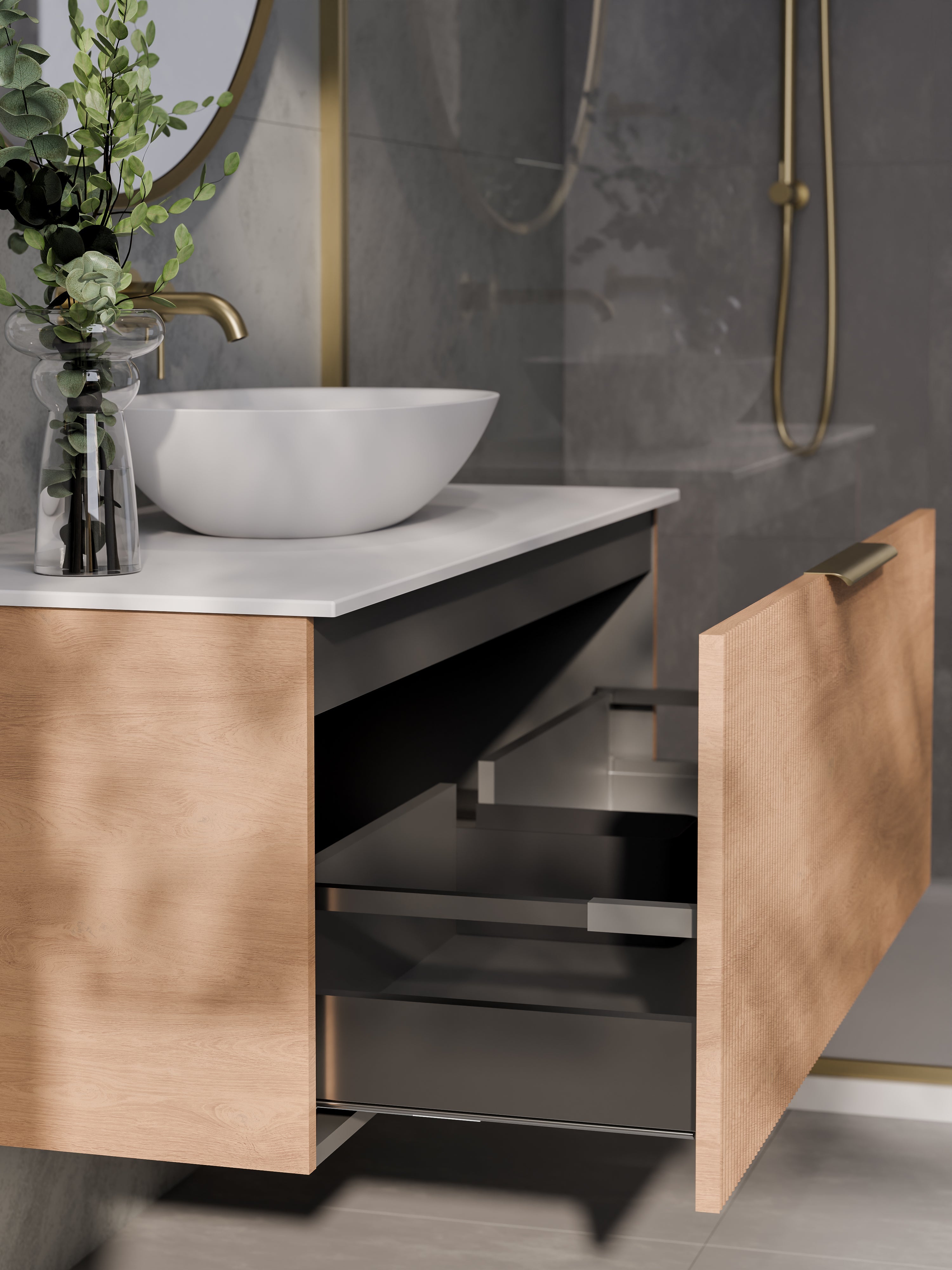 Lineare 1200 Vanity | Single Drawer | Flat Slab Top | Pillar Front