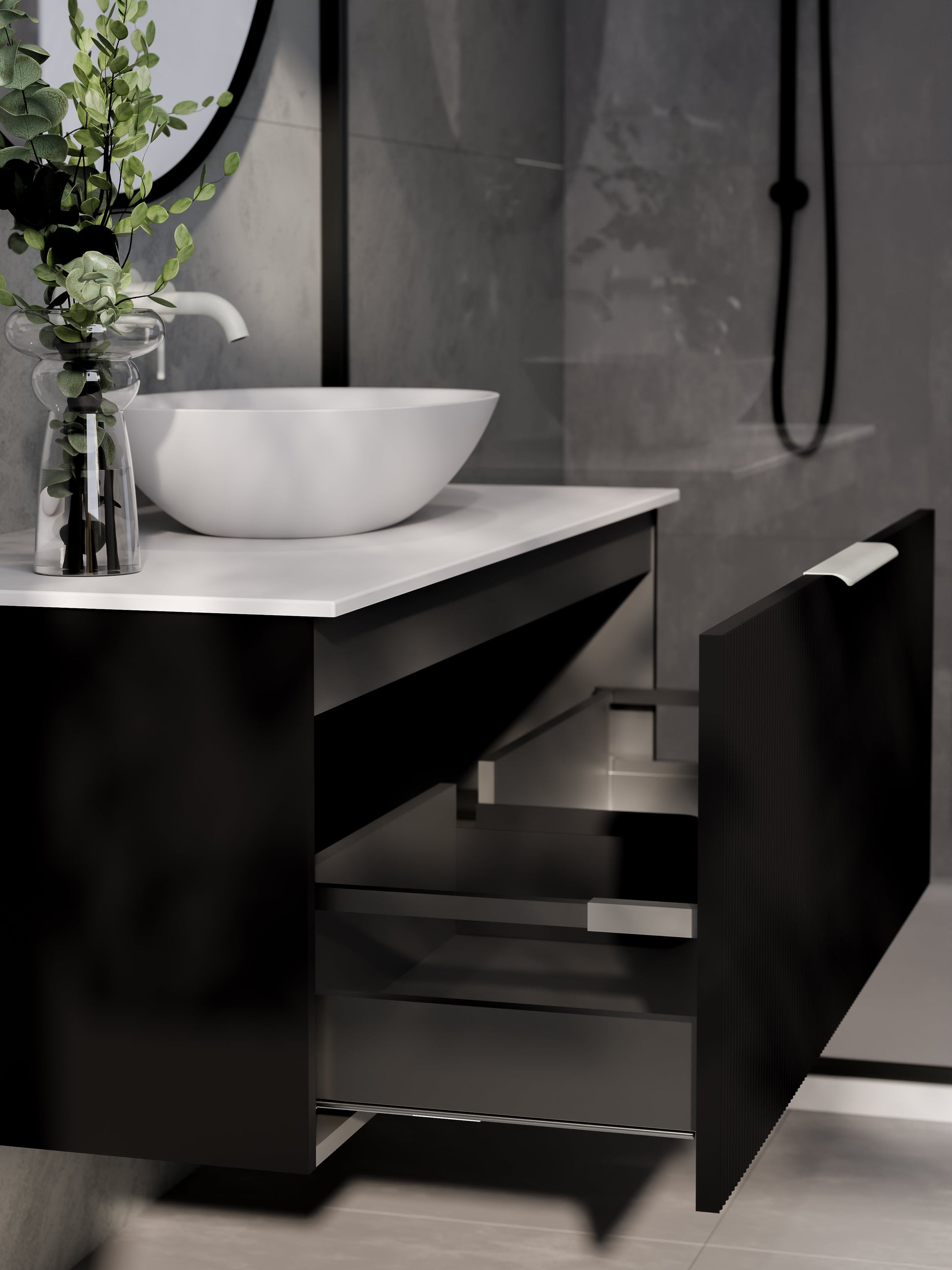 Lineare 1200 Vanity | Single Drawer | Flat Slab Top | Pillar Front