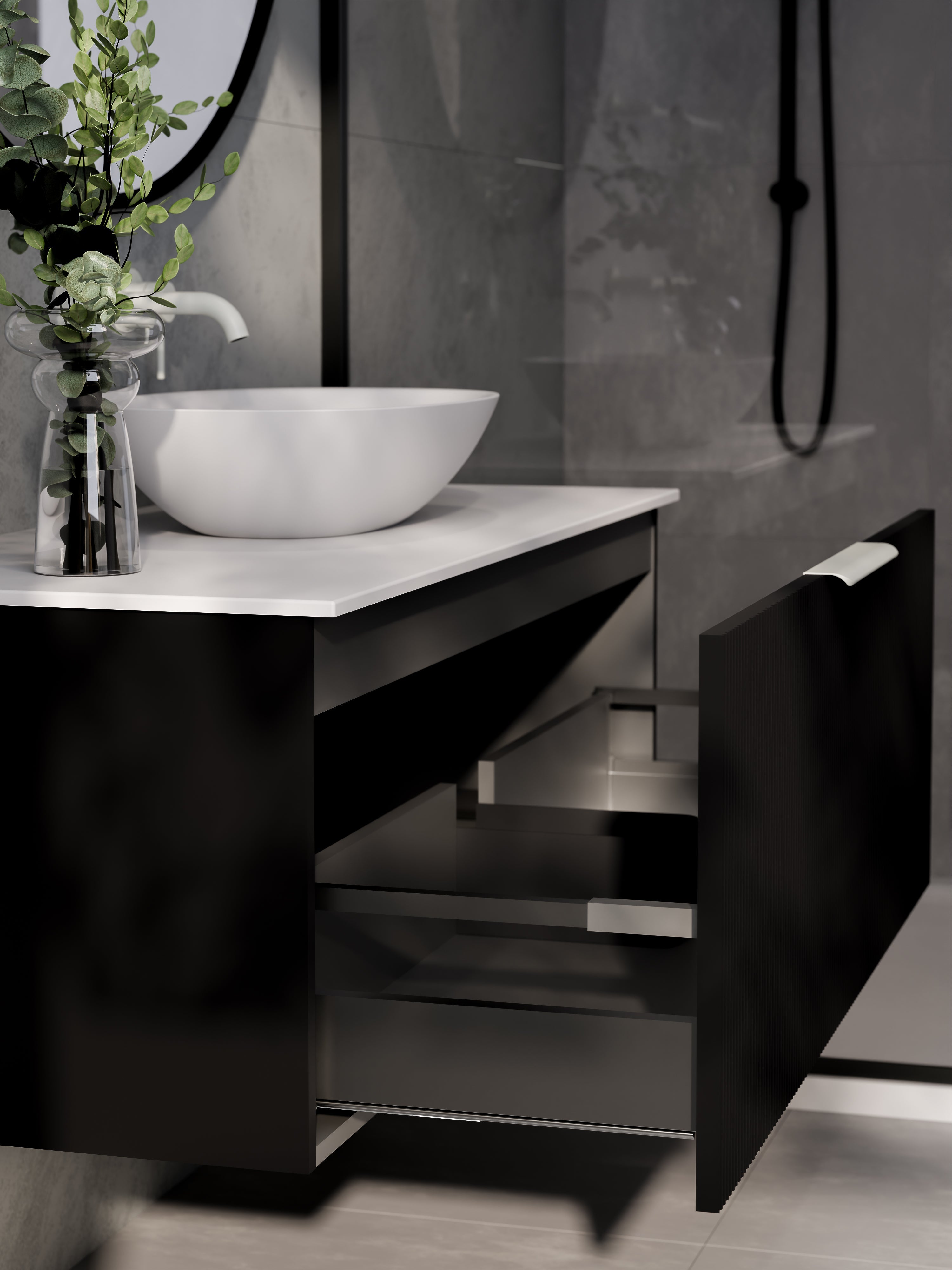 Lineare 1200 Vanity | Single Drawer | Flat Slab Top | Pillar Front