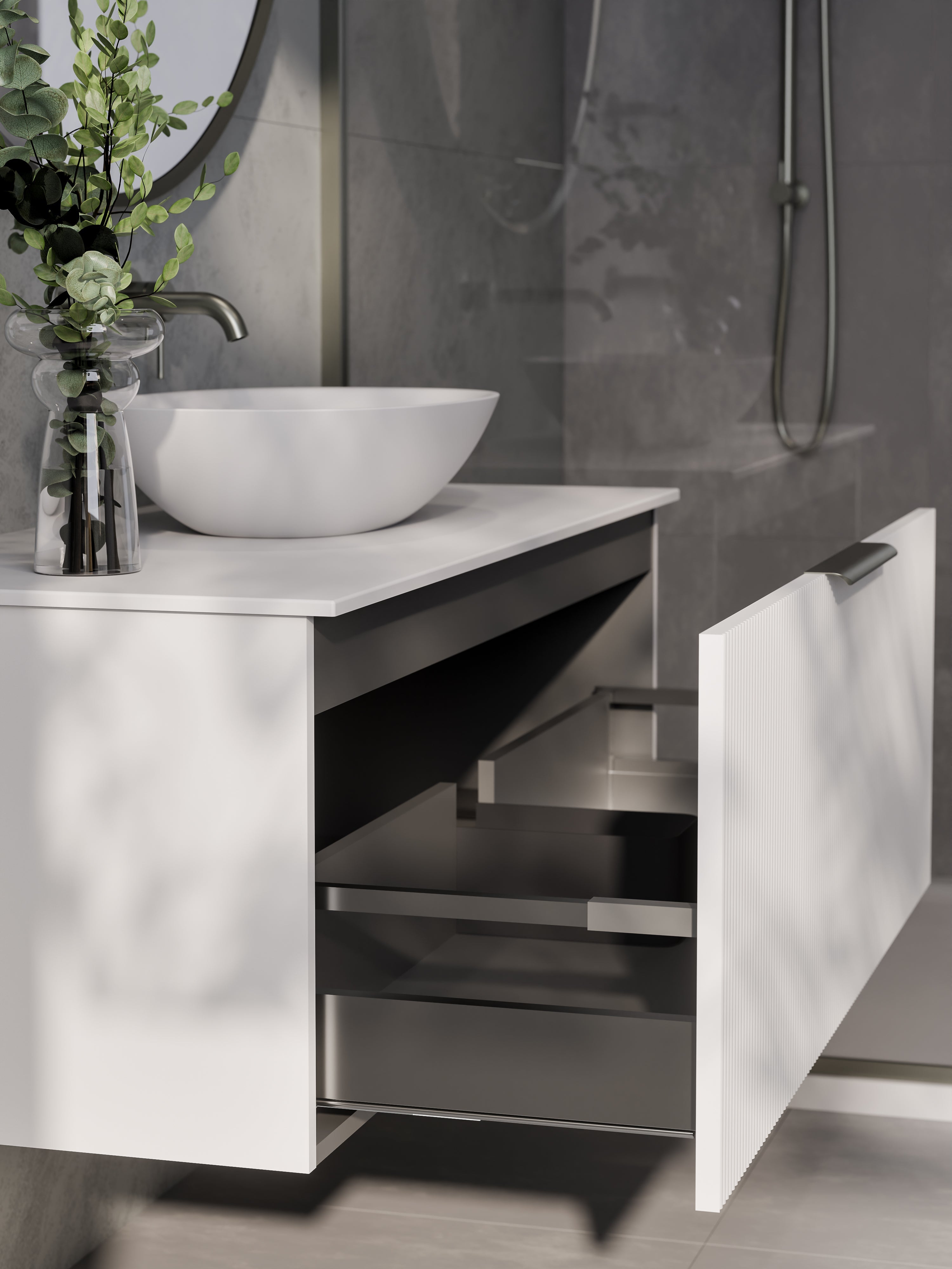 Lineare 1200 Vanity | Single Drawer | Flat Slab Top | Pillar Front