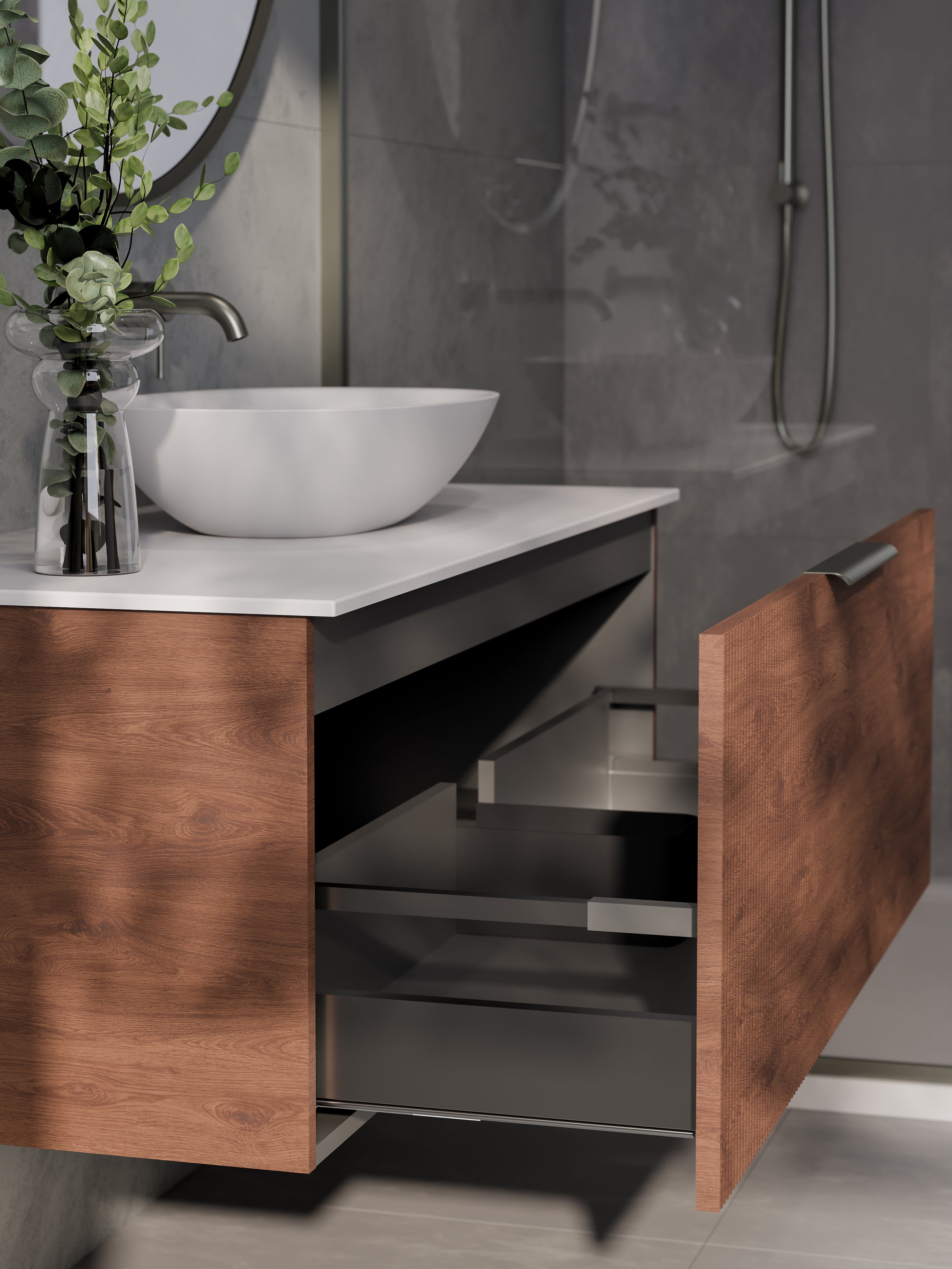 Lineare 1200 Vanity | Single Drawer | Flat Slab Top | Pillar Front