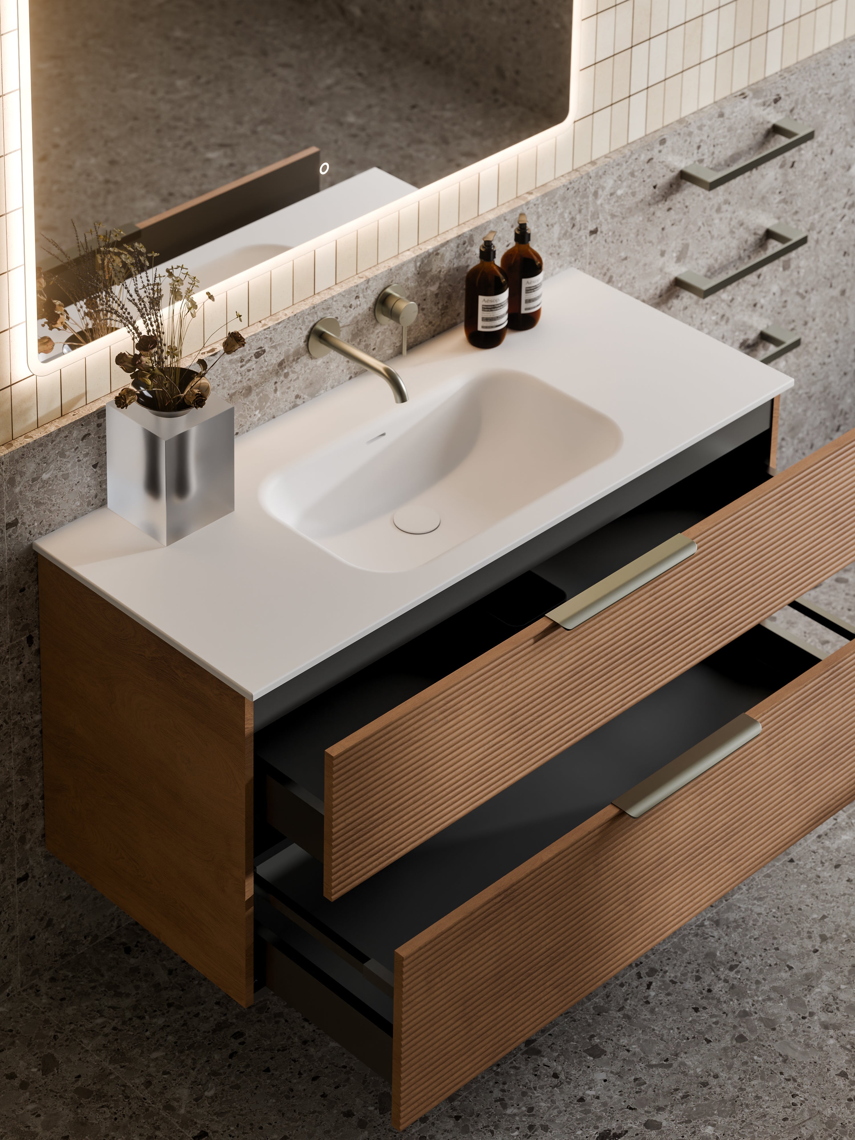 Lineare 1200 Vanity | Double Drawer | Navarra Sink | Orchard Front