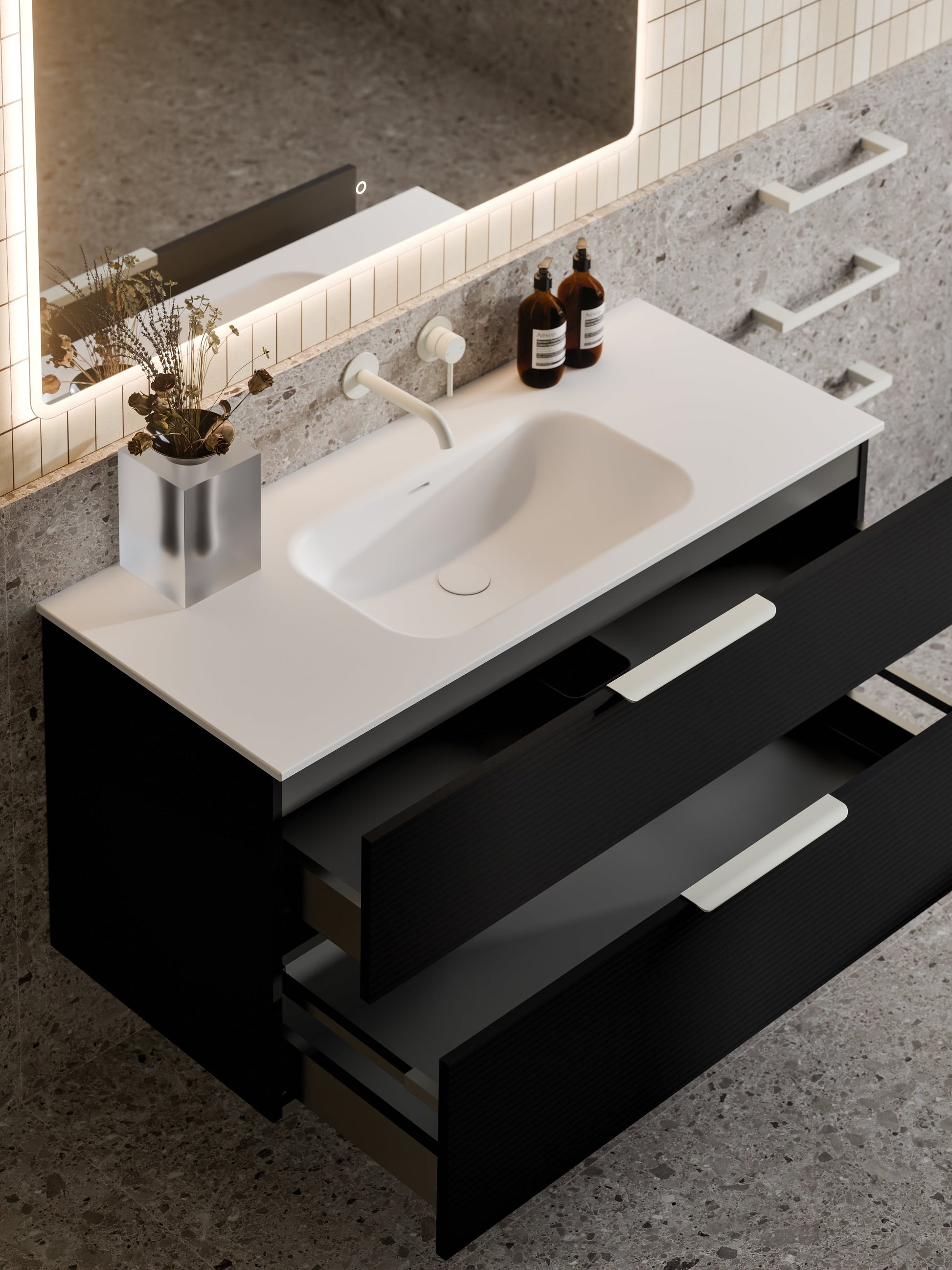 Lineare 1200 Vanity | Double Drawer | Navarra Sink | Orchard Front