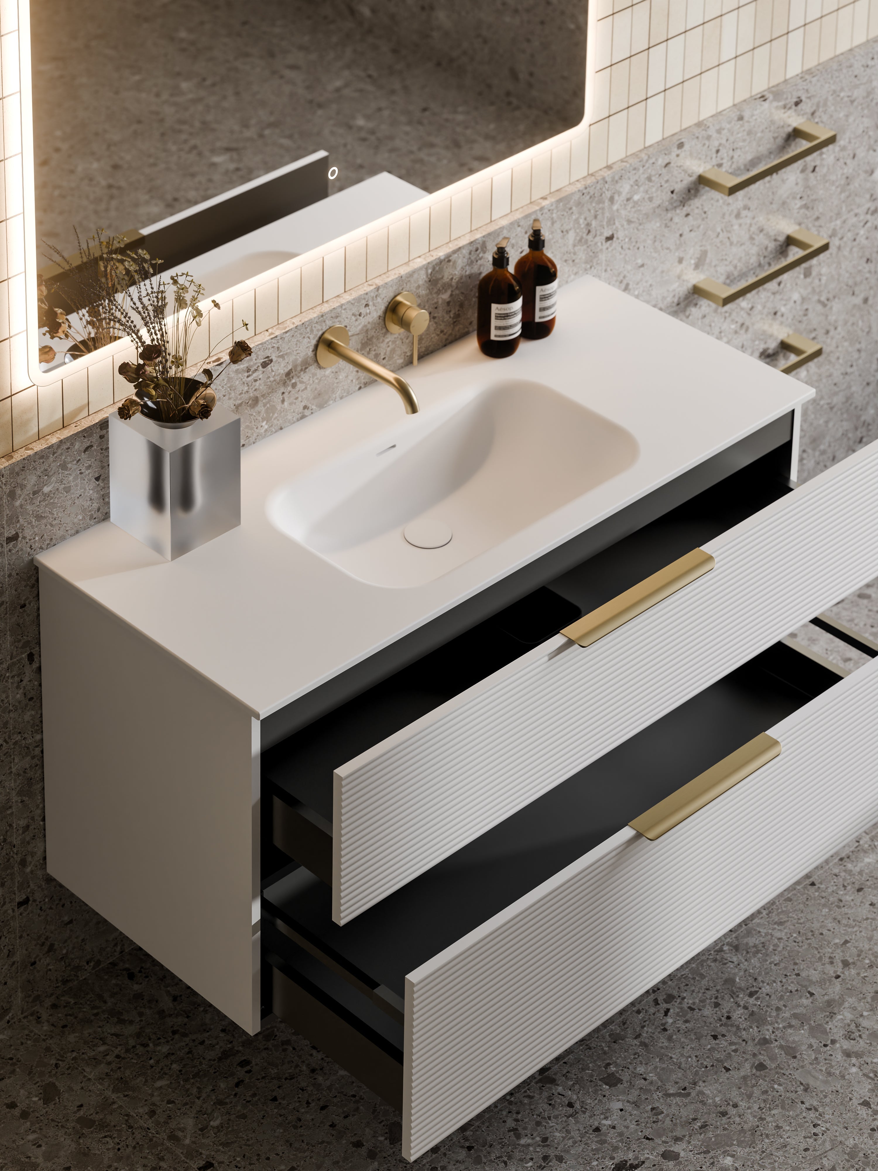 Lineare 1200 Vanity | Double Drawer | Navarra Sink | Orchard Front