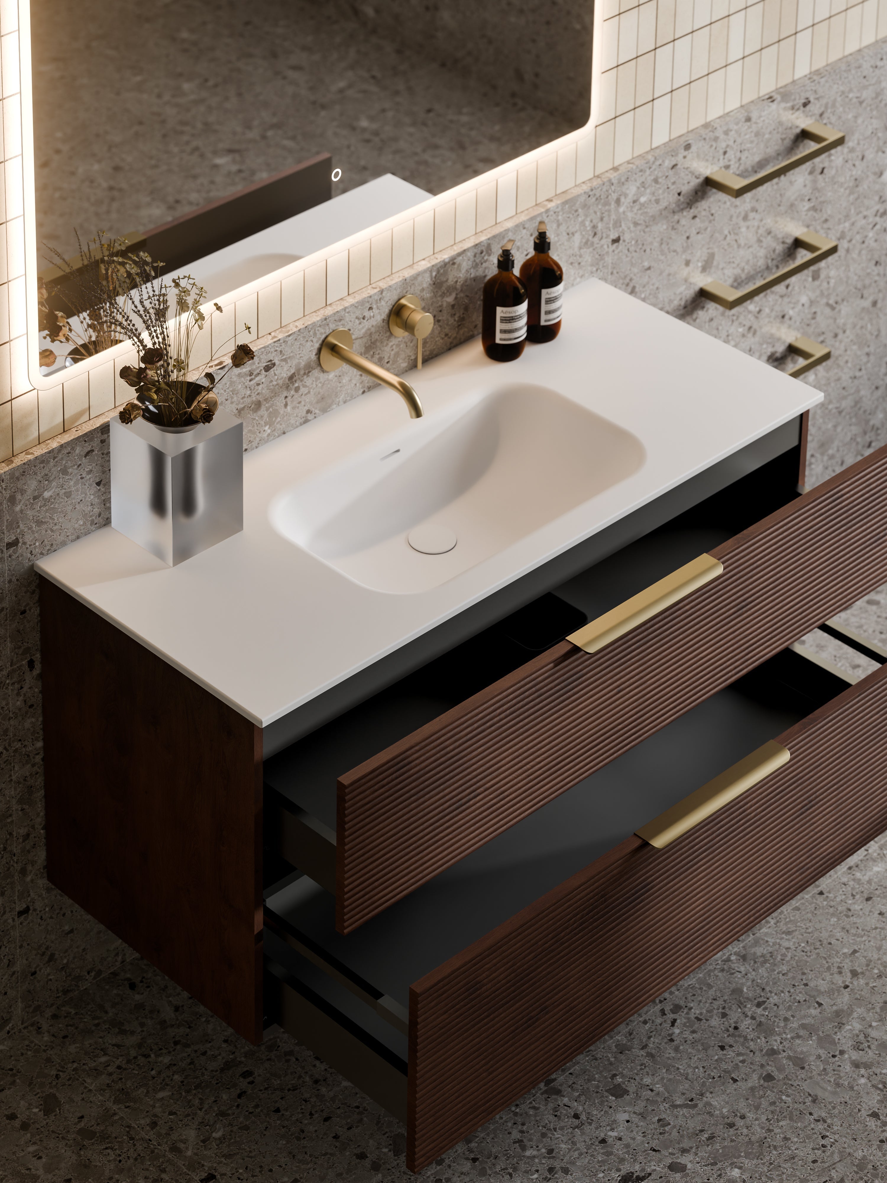 Lineare 1200 Vanity | Double Drawer | Navarra Sink | Orchard Front