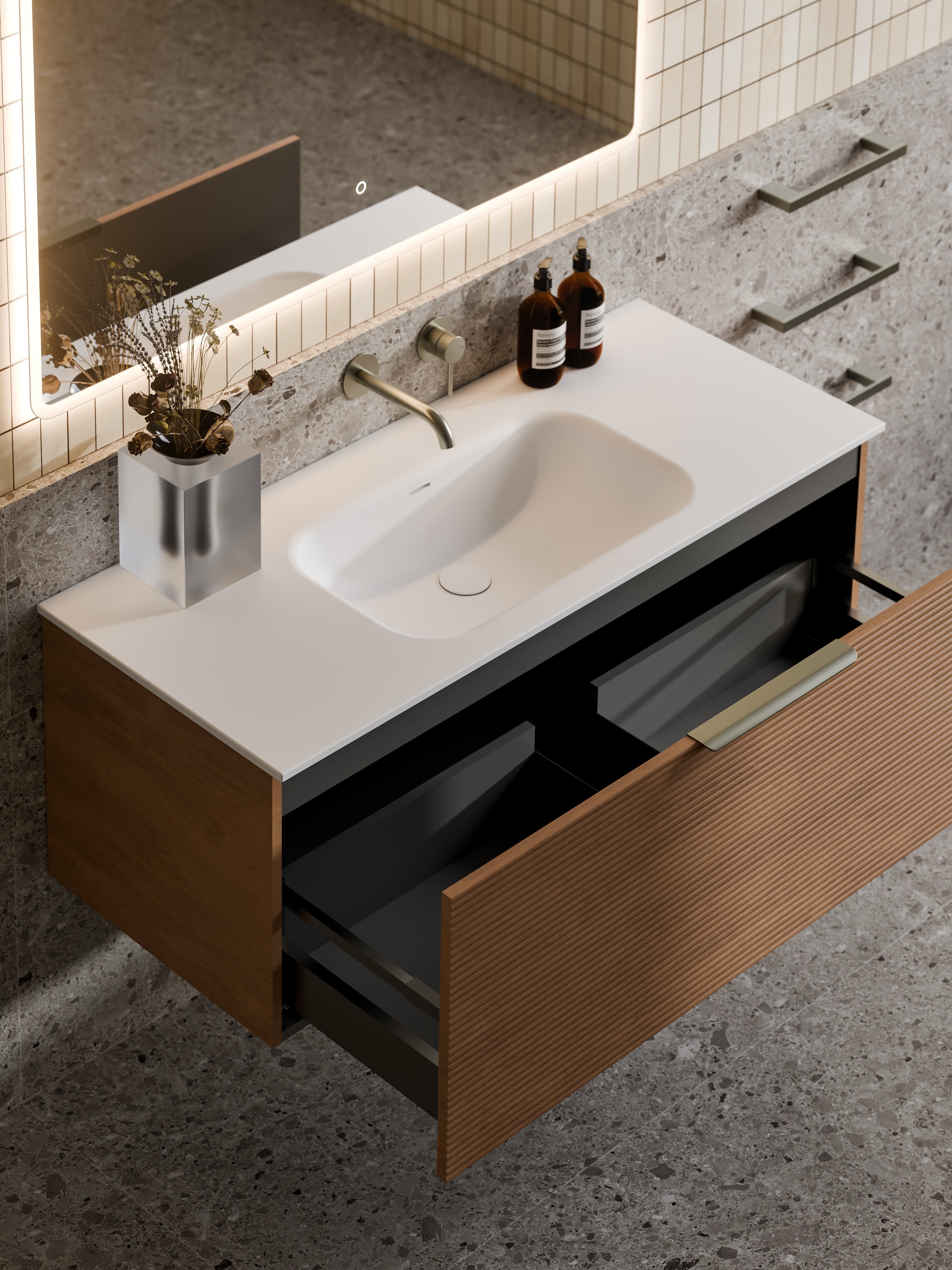 Lineare 1200 Vanity | Single Drawer | Navarra Sink | Orchard Front