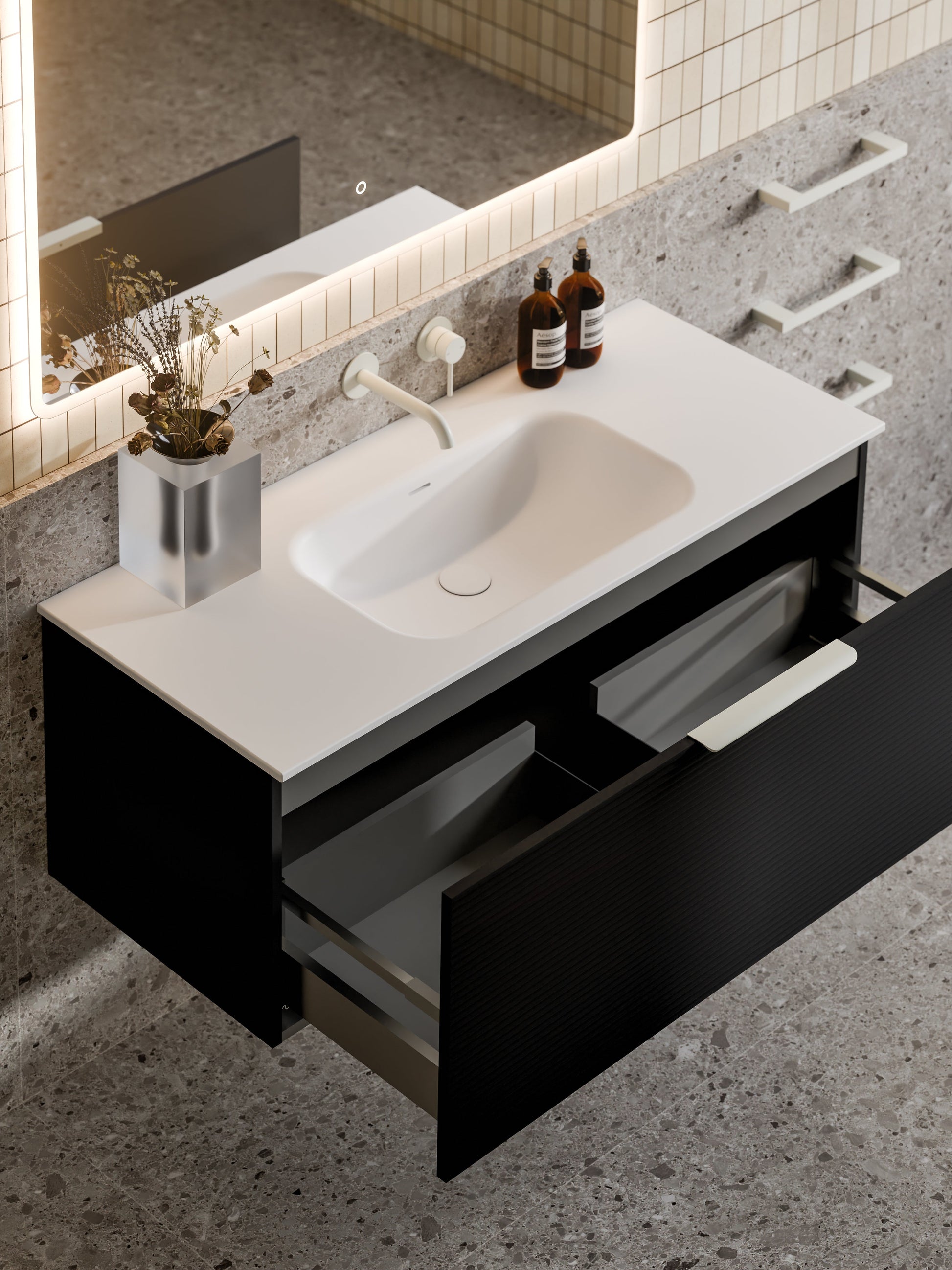 Lineare 1200 Vanity | Single Drawer | Navarra Sink | Orchard Front