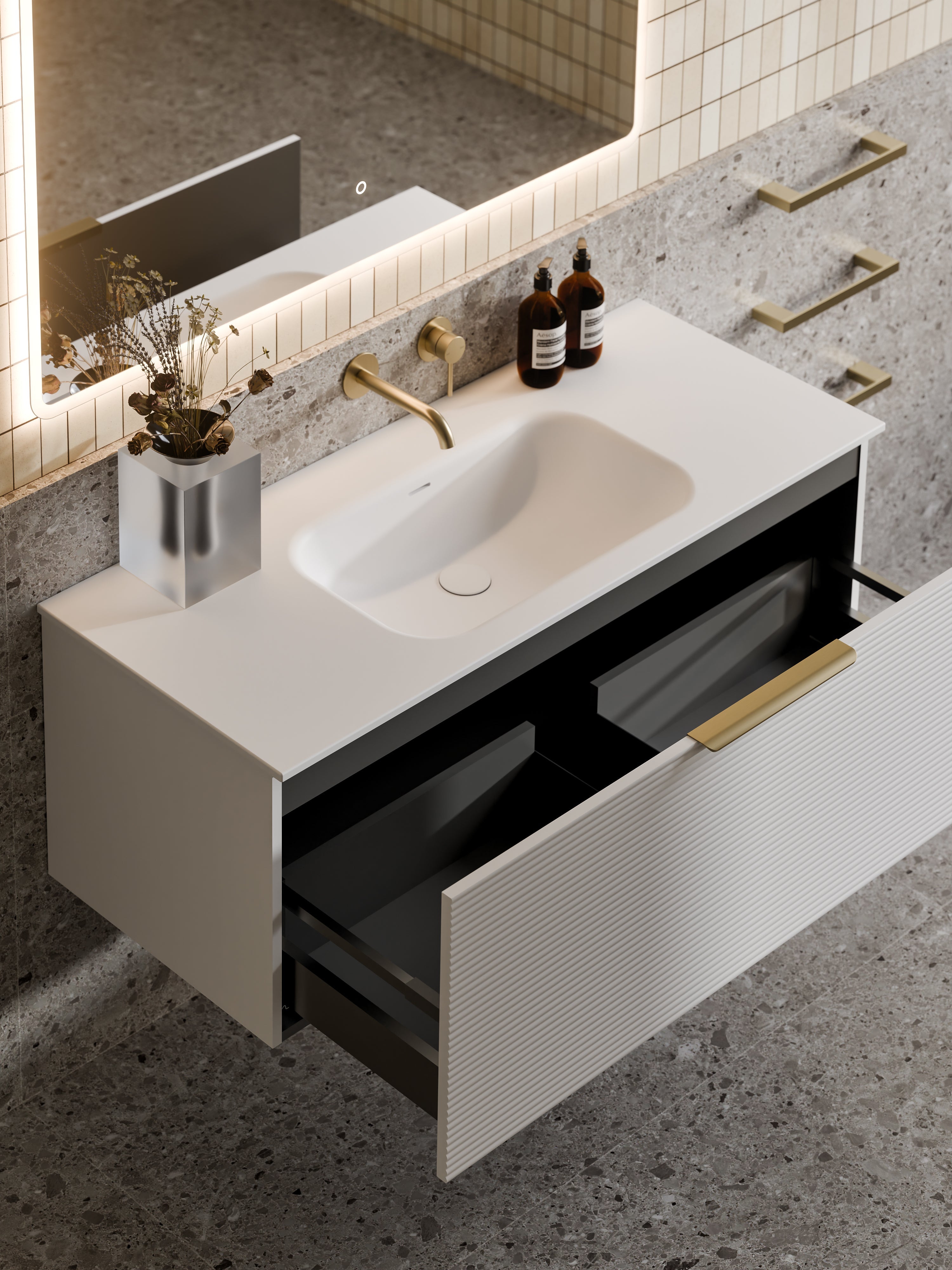 Lineare 1200 Vanity | Single Drawer | Navarra Sink | Orchard Front