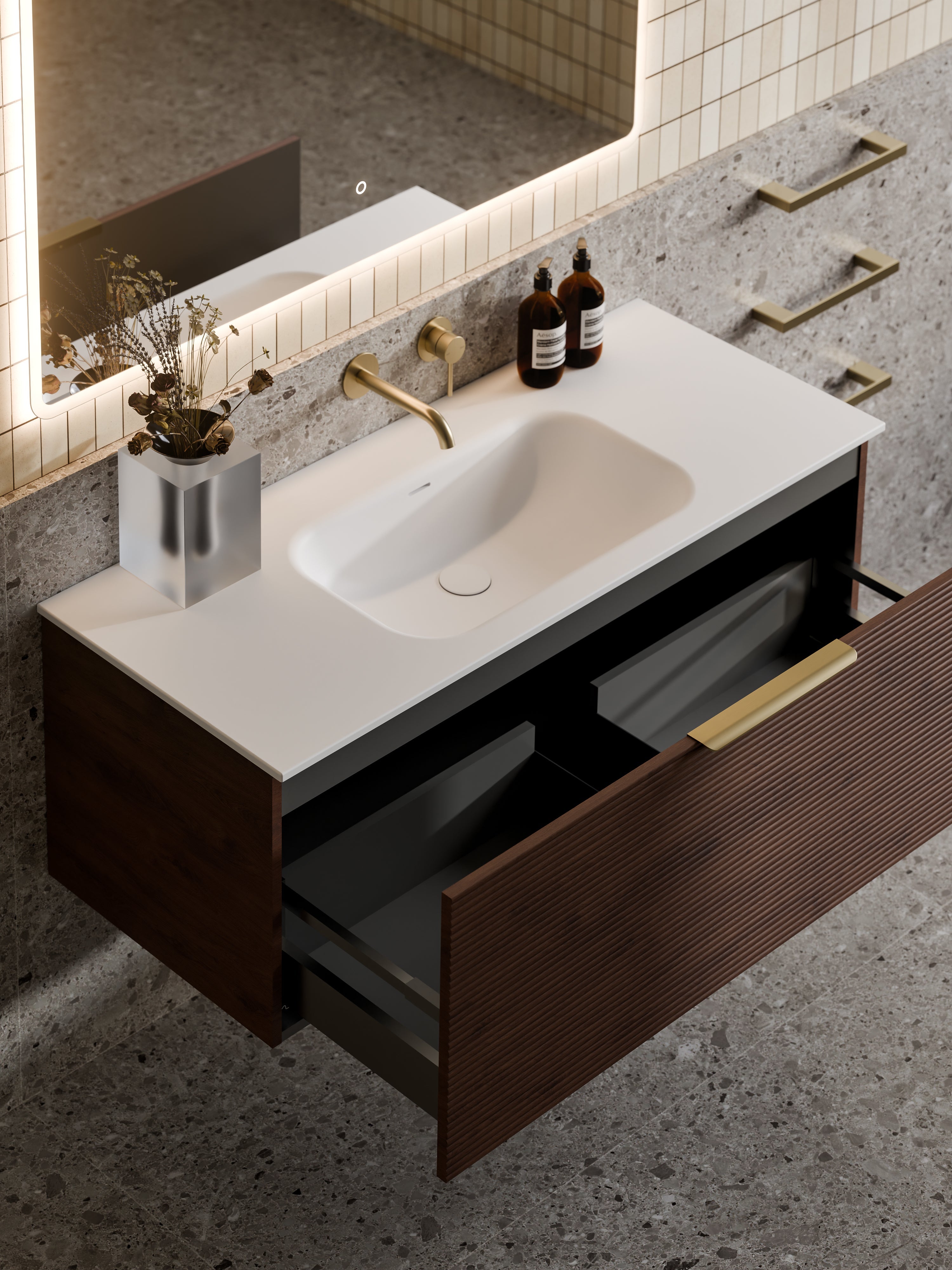 Lineare 1200 Vanity | Single Drawer | Navarra Sink | Orchard Front