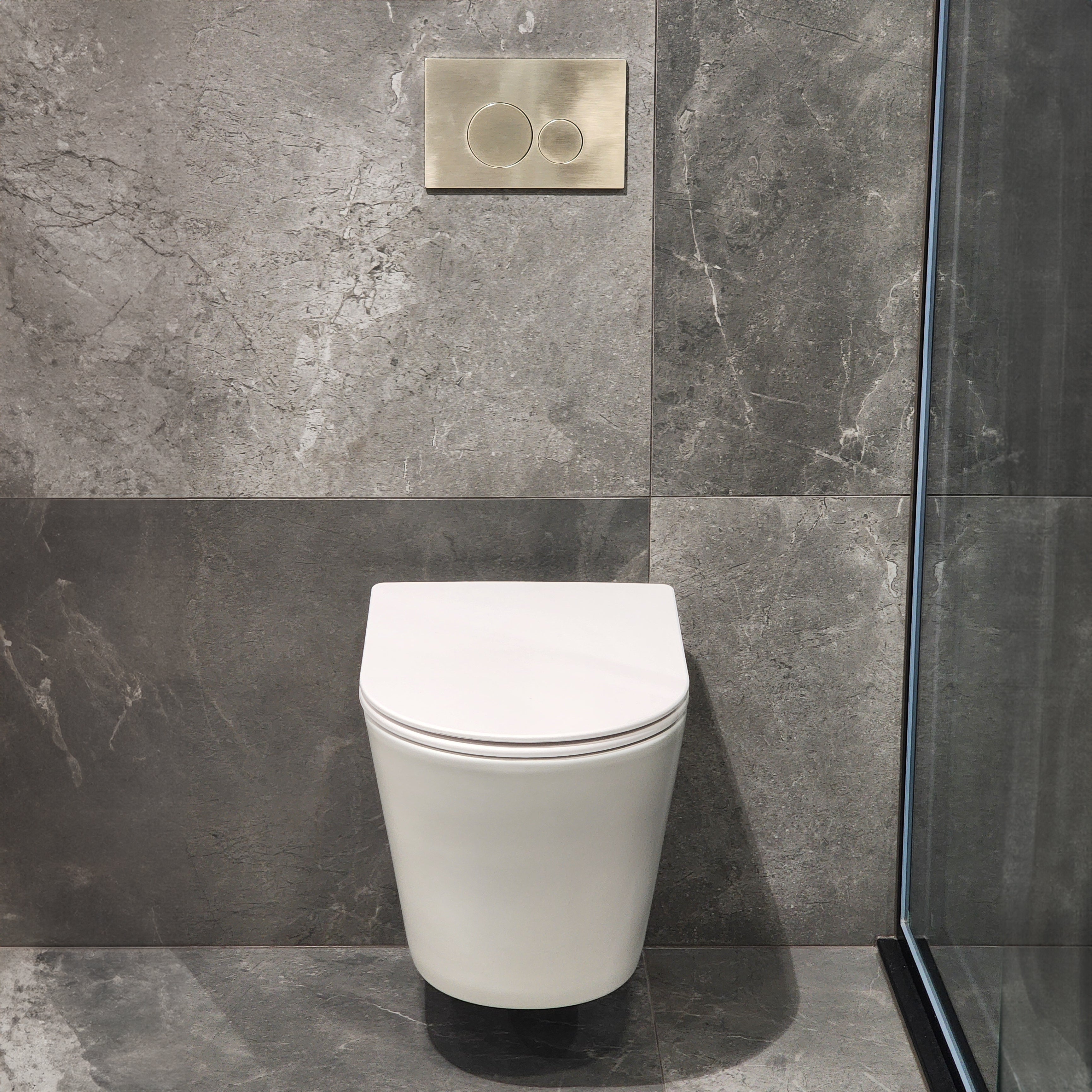 CODE PURE TYPHOON WALL HUNG TOILET SUITE x BRUSHED NICKEL BUTTON