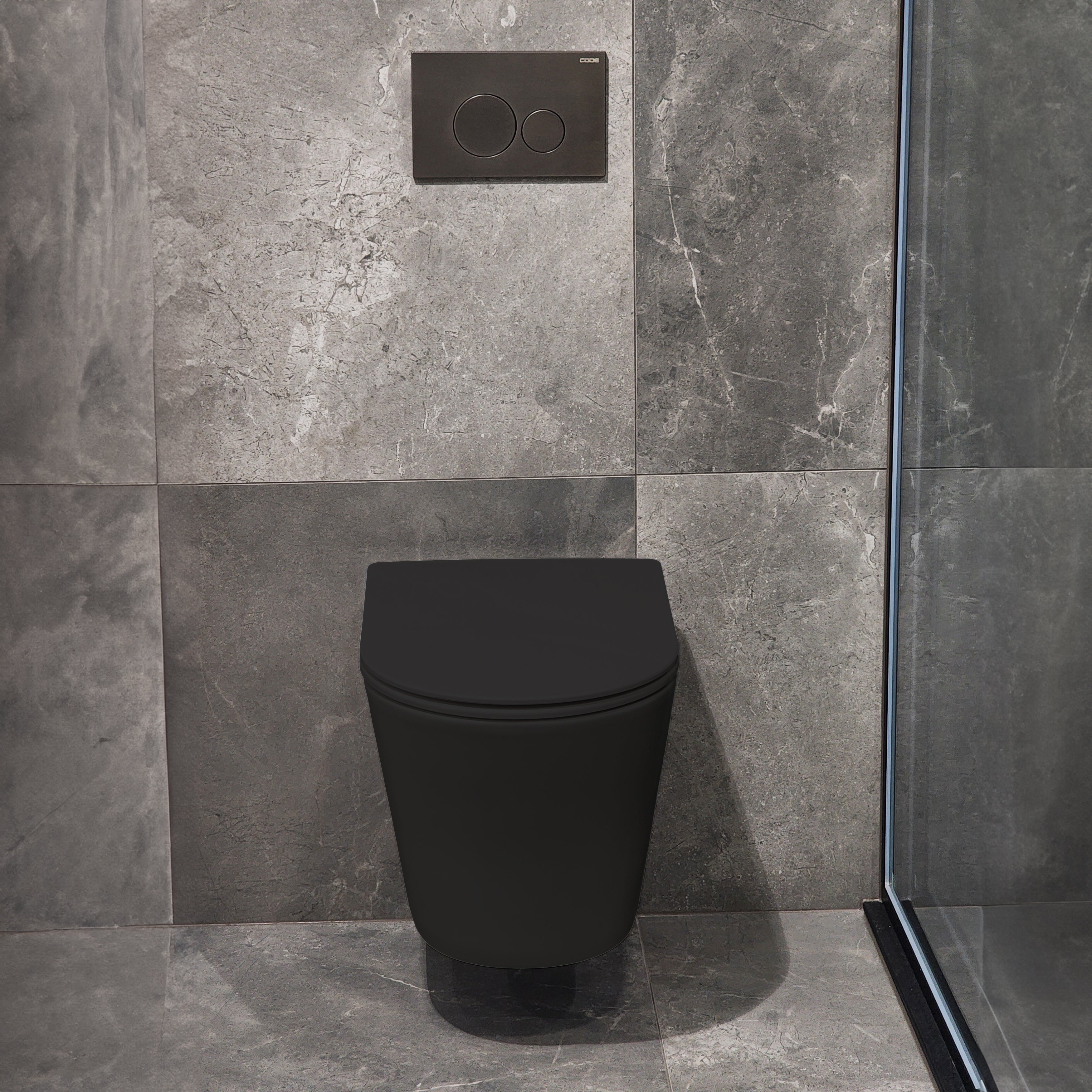 CODE PURE TYPHOON WALL HUNG TOILET SUITE x GUNMETAL BUTTON