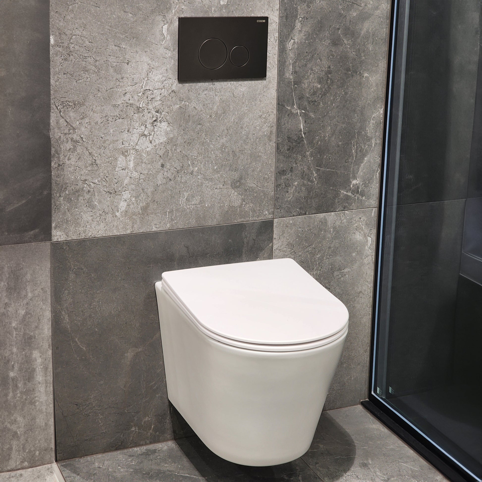 CODE PURE TYPHOON WALL HUNG TOILET SUITE x GUNMETAL BUTTON