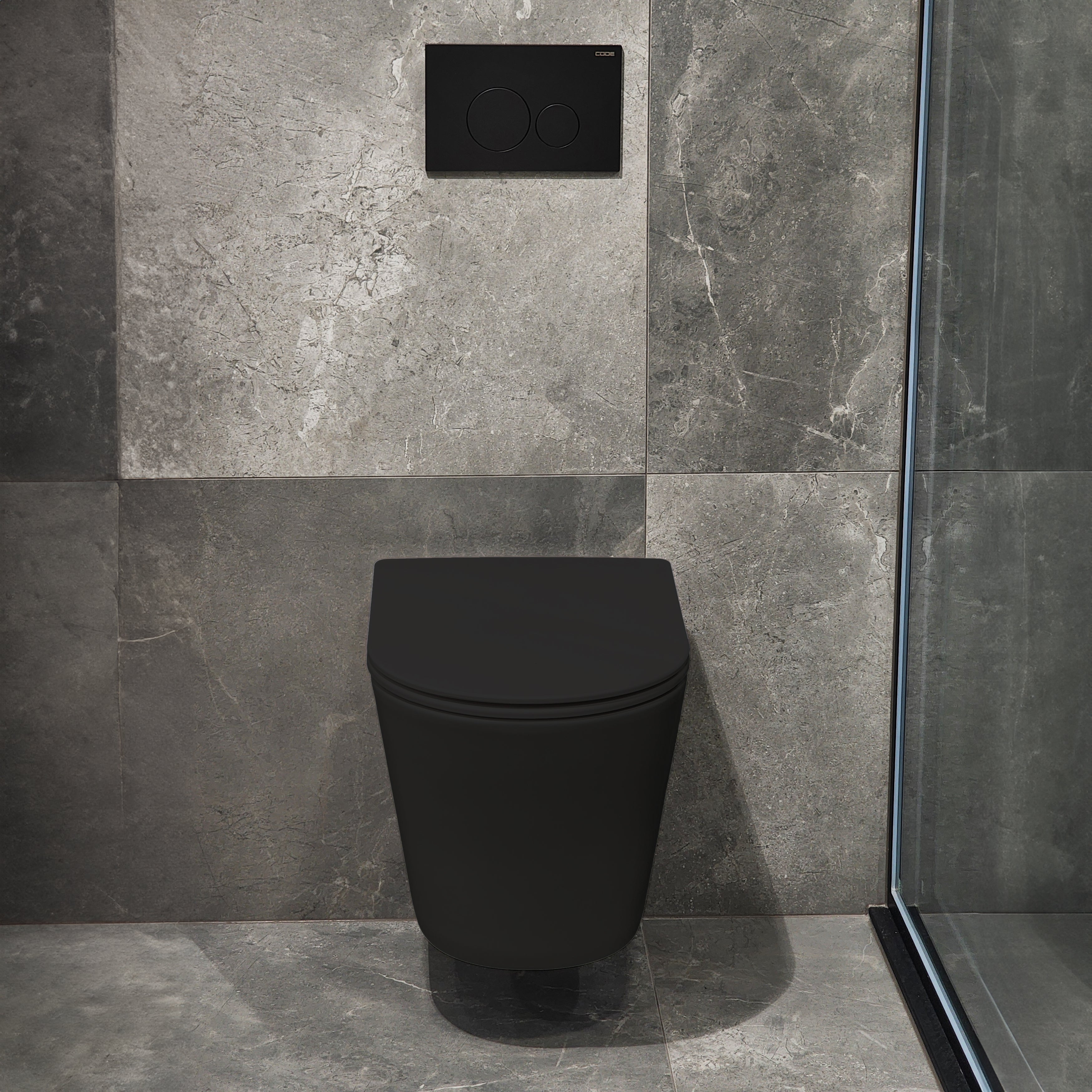 CODE PURE TYPHOON WALL HUNG TOILET SUITE x MATTE BLACK BUTTON