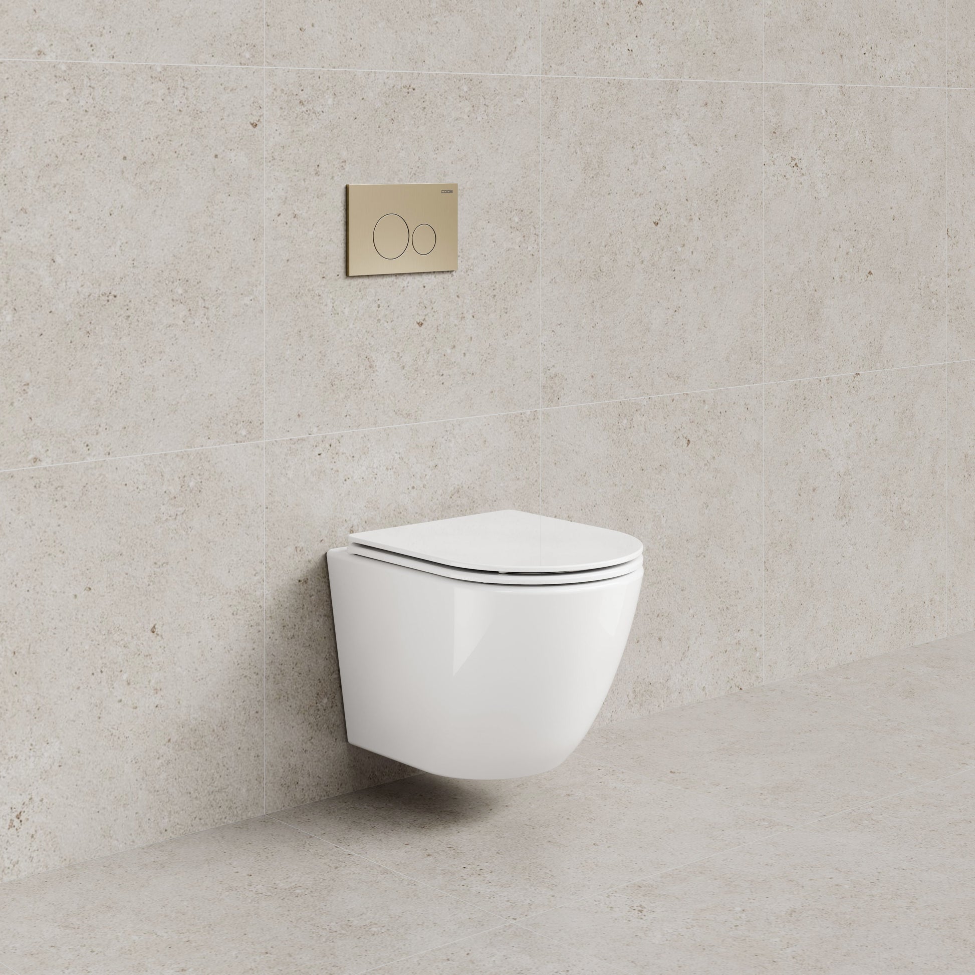CODE FLOW TYPHOON WALL HUNG TOILET SUITE | BRUSHED BRASS BUTTON