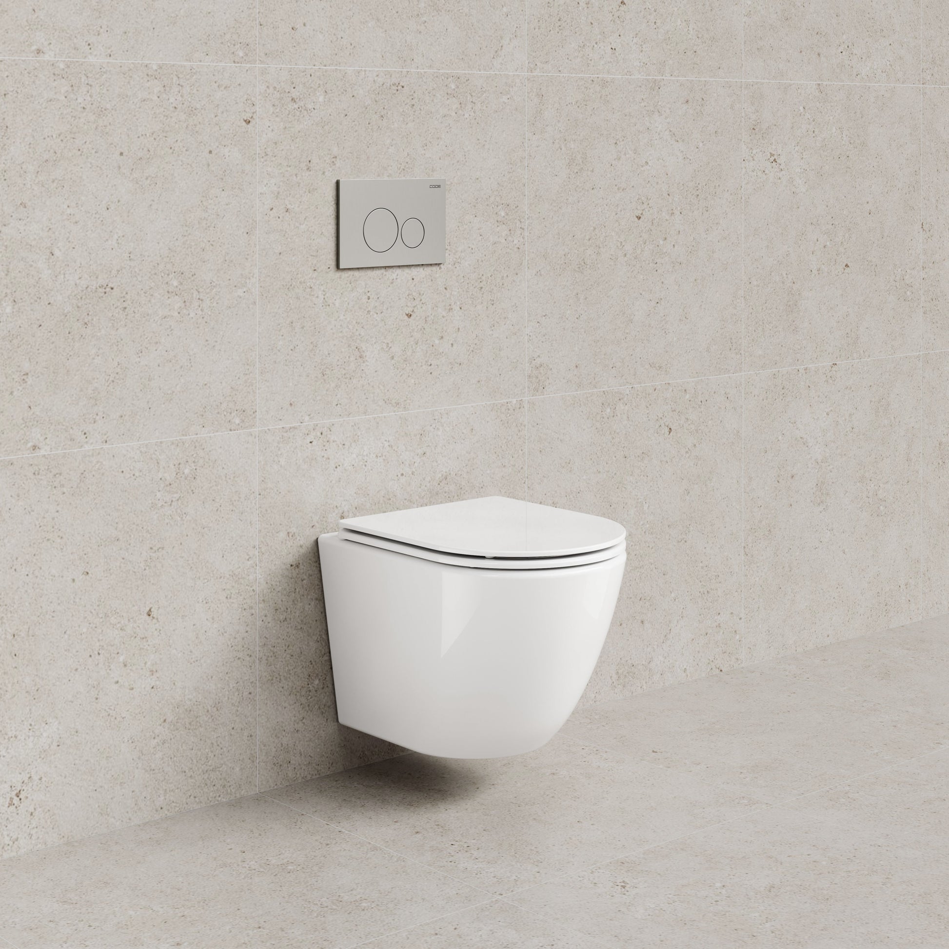 CODE FLOW TYPHOON WALL HUNG TOILET SUITE | BRUSHED NICKEL BUTTON