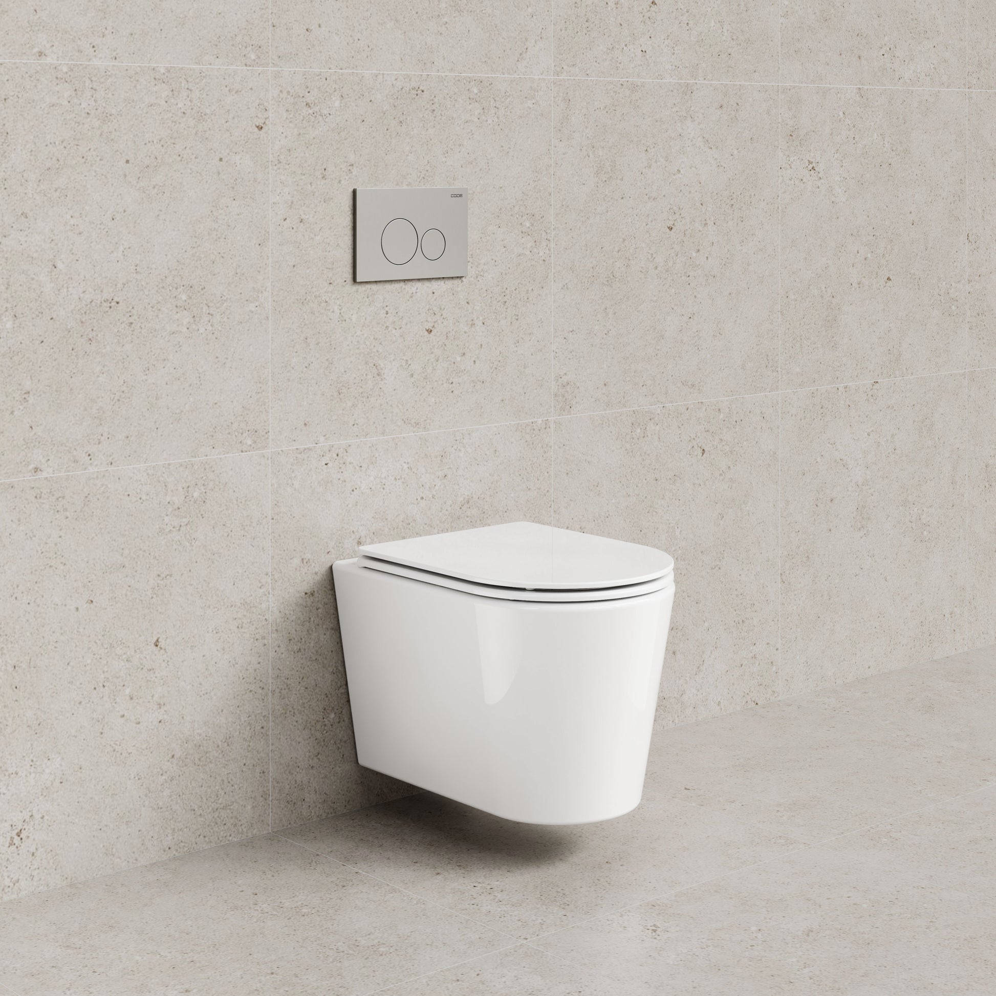 CODE PURE TYPHOON WALL HUNG TOILET SUITE x BRUSHED NICKEL BUTTON