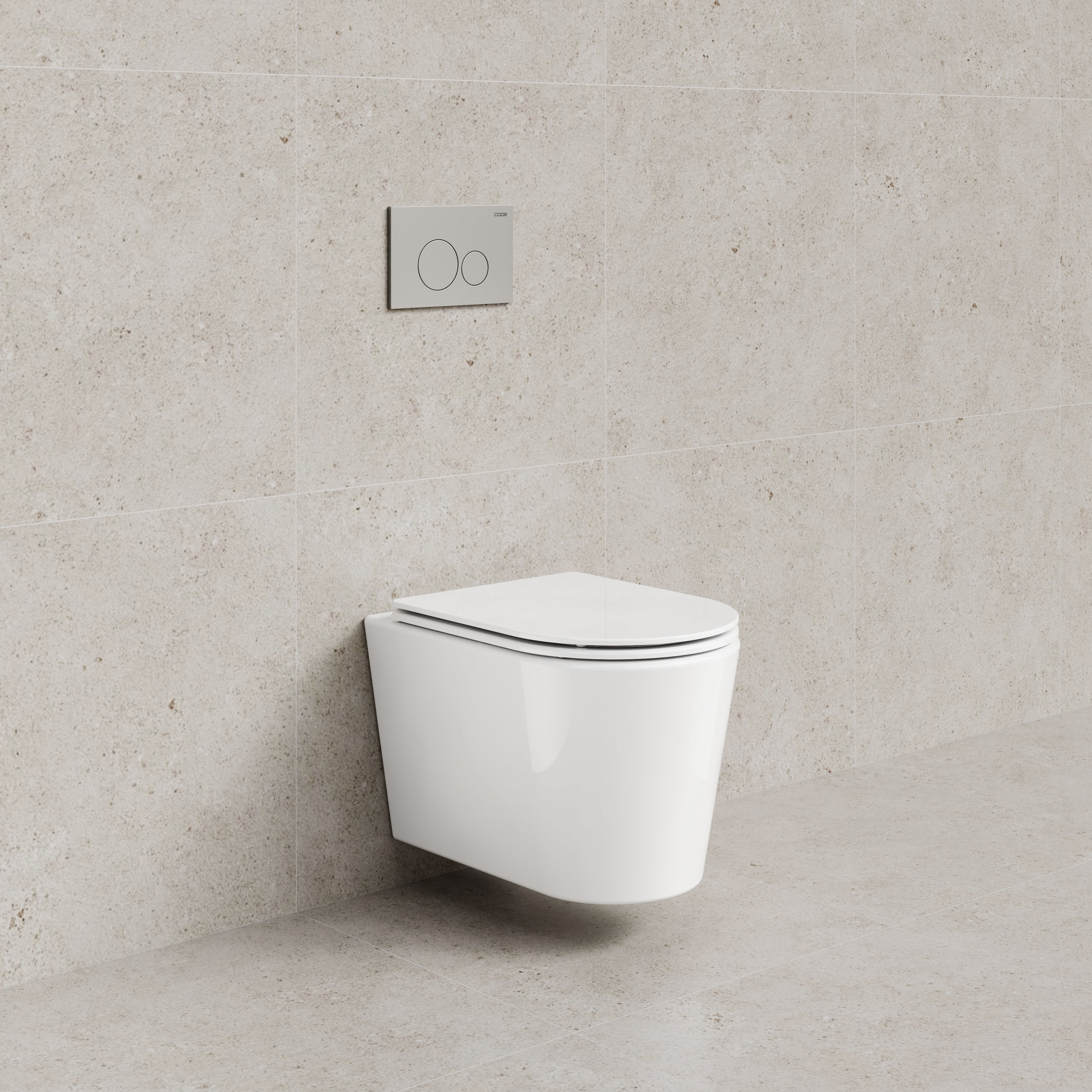 CODE PURE TYPHOON WALL HUNG TOILET SUITE x BRUSHED NICKEL BUTTON