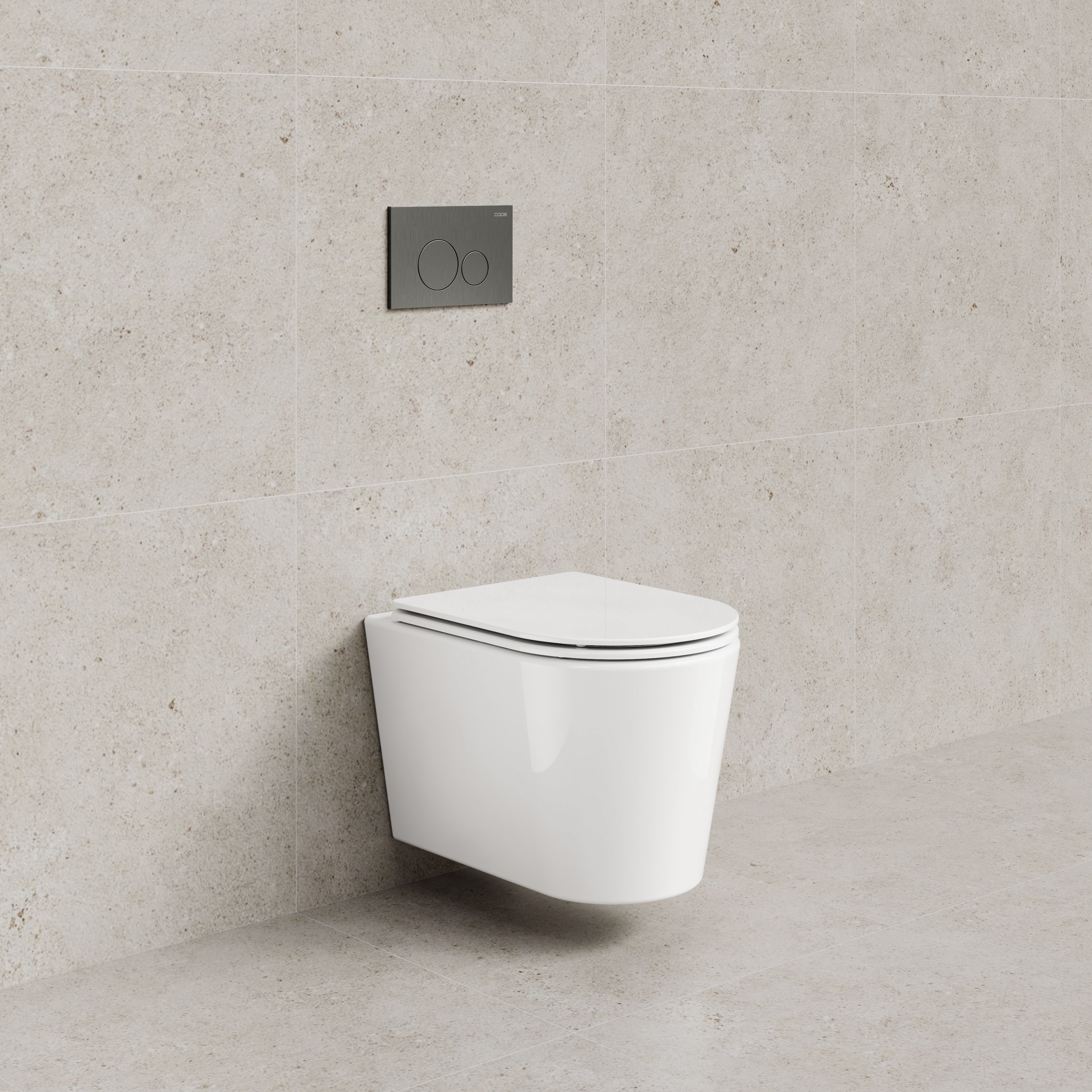 CODE PURE TYPHOON WALL HUNG TOILET SUITE x GUNMETAL BUTTON